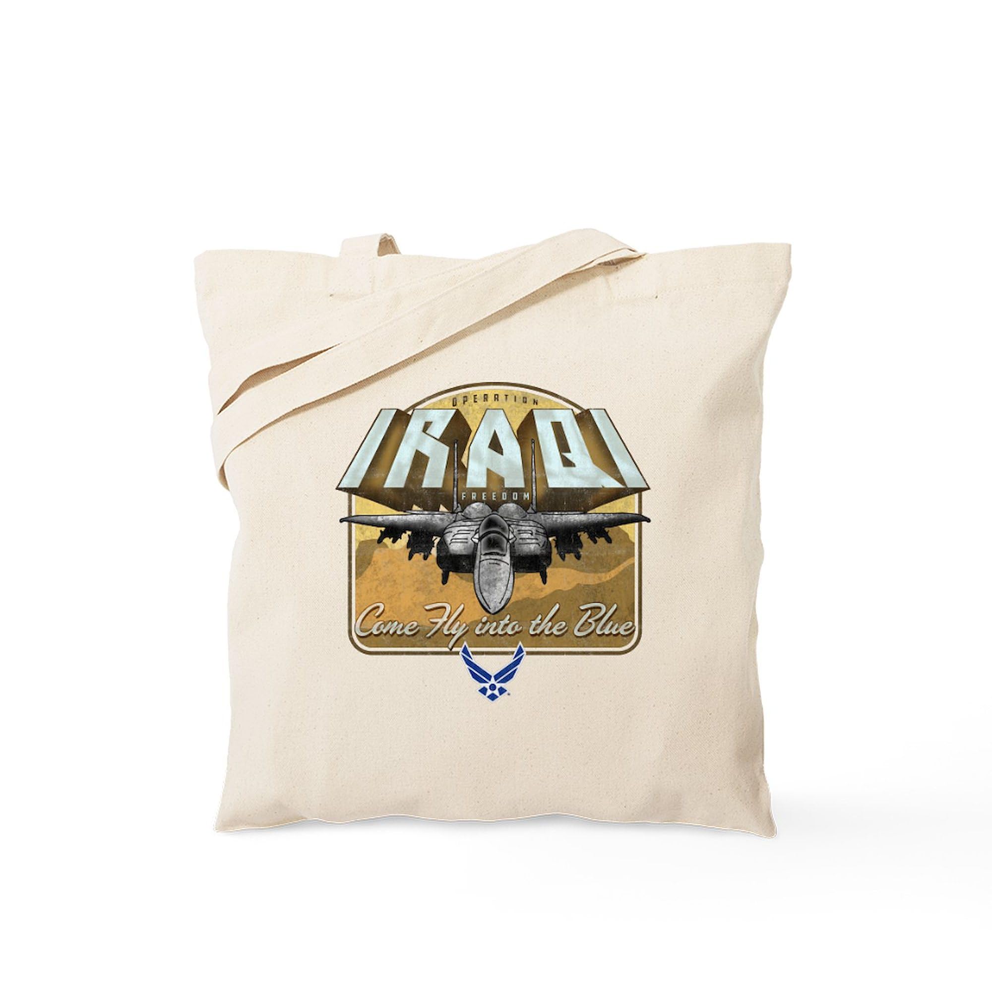 USAF Operation Iraqi Freedom Tote Bag - Natural Canvas Reusable Shopping Bag for Military Support, Grocery Shopping & Daily Use