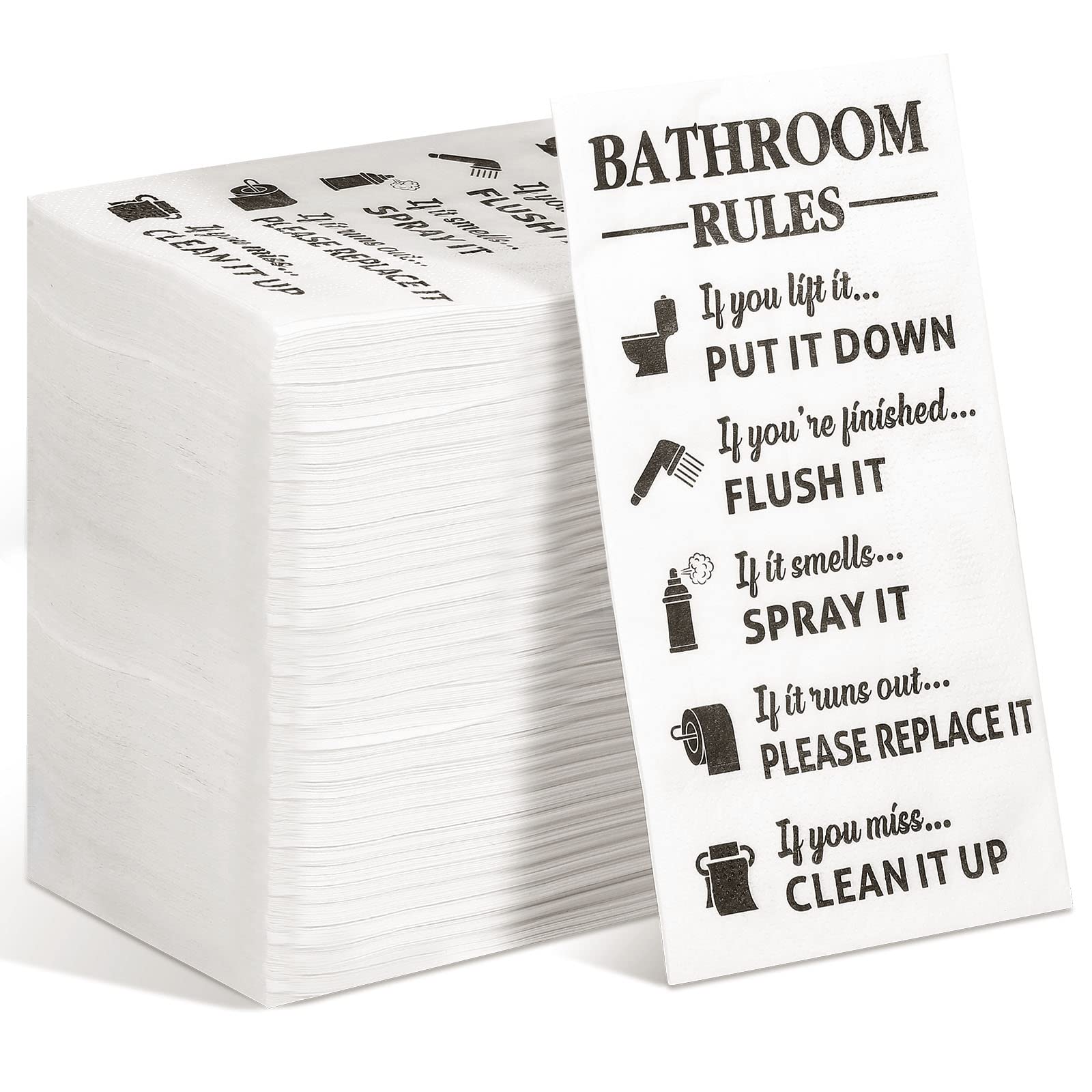 Funrous 100-Pack Disposable Paper Hand Towels - Premium Bathroom Guest Napkins for Weddings, Birthday Parties & Baby Showers | Decorative Toilet Rules Towels for Home & Event Decor