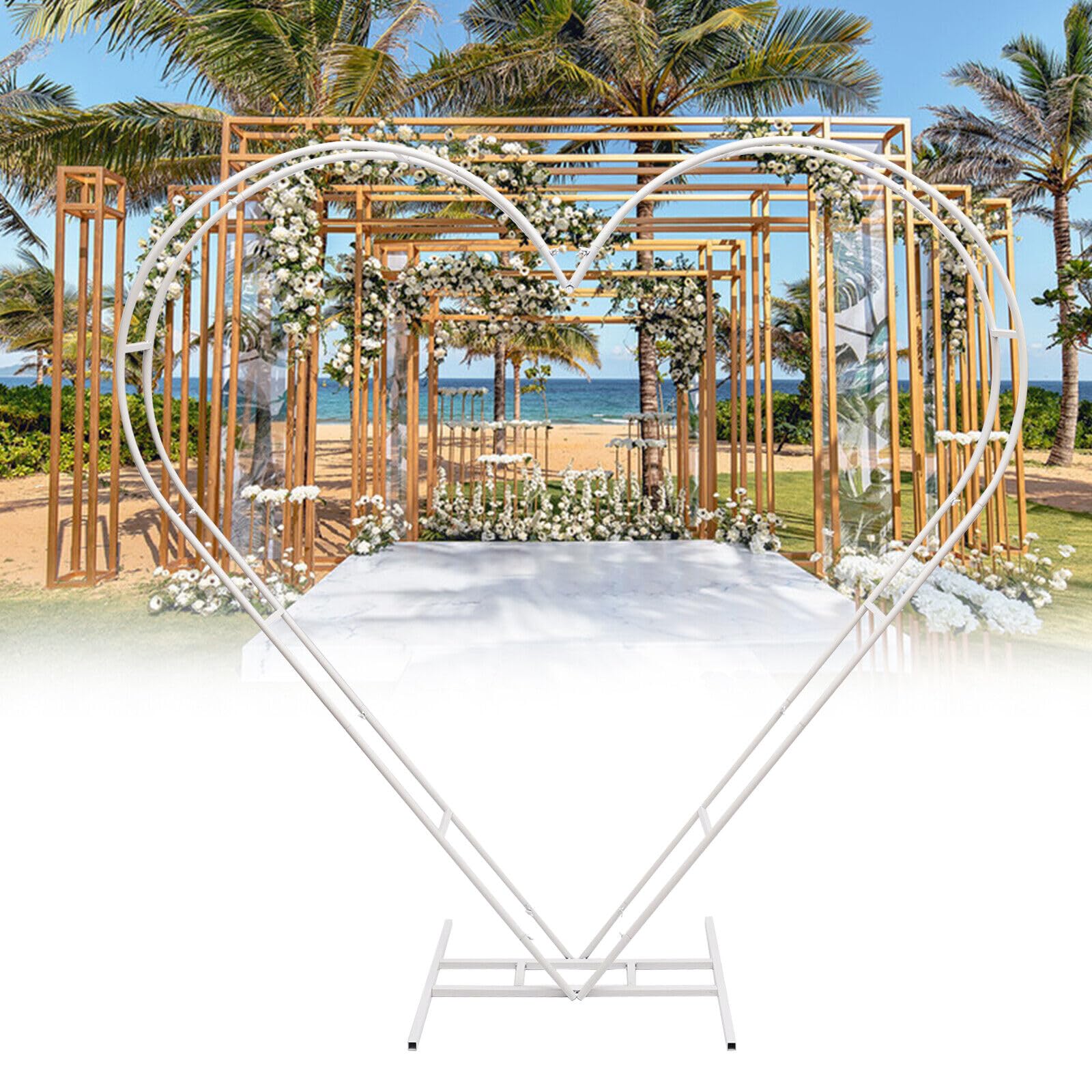 White Metal Heart Wedding Arch Stand - 6.7ft Rustproof Iron Backdrop for Outdoor Ceremony Decor, Balloon & Floral Arrangement - Perfect for Garden, Beach & Backyard Weddings