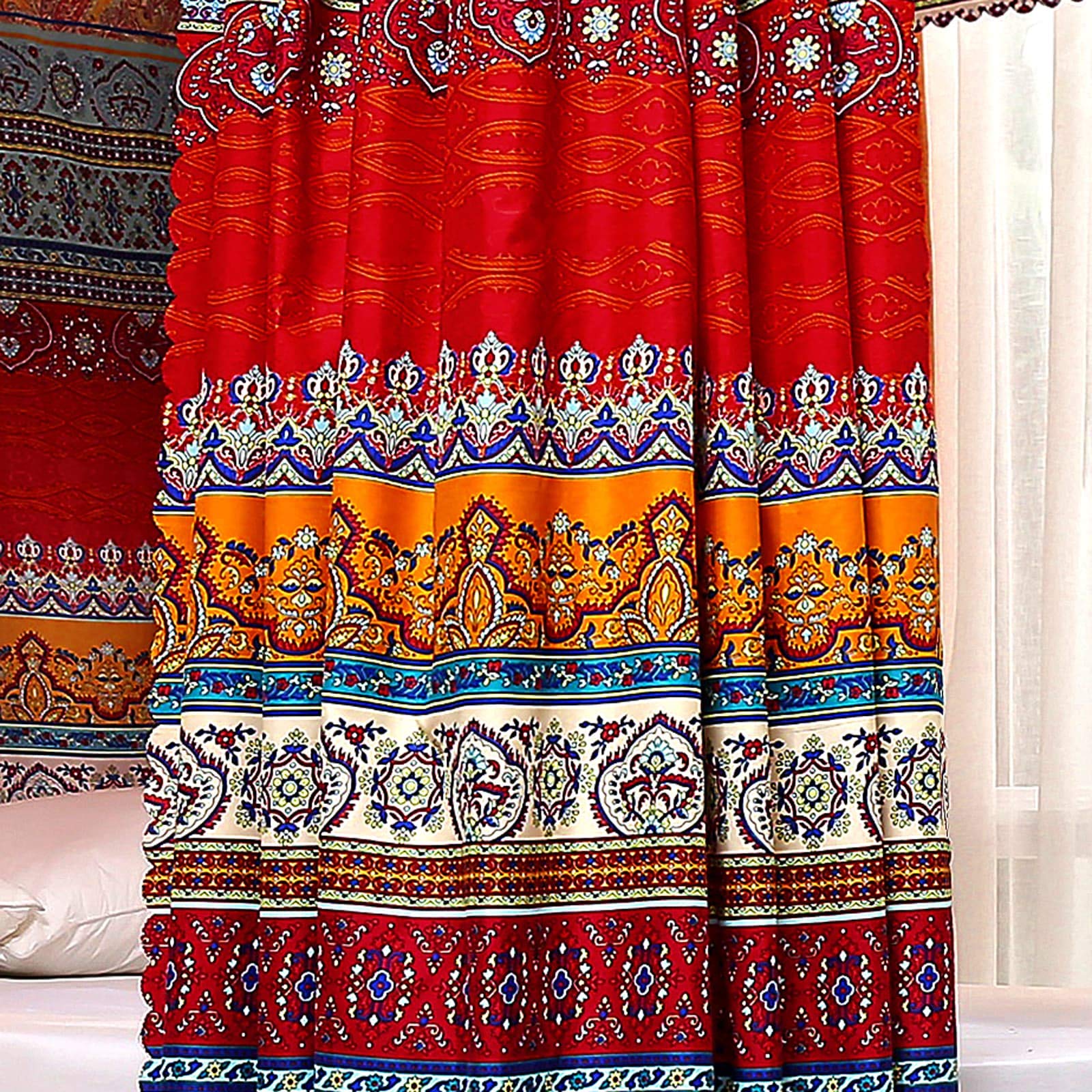 Bohemian 4-Poster Bed Canopy Curtains for Queen/Full Size Beds - Elegant Bedroom Drapes for Adults & Girls (Style A) - Perfect for Romantic Bedrooms, Boho Chic Decor & Princess Theme Rooms