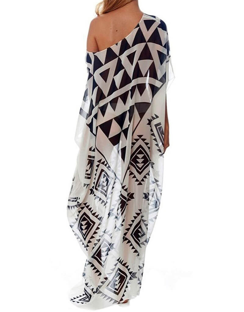 Elegant Black and White Georgette Kaftan Dress for Women - Boho Chic Beach Cover Up, Poolside Lounge & Summer Vacation Outfit