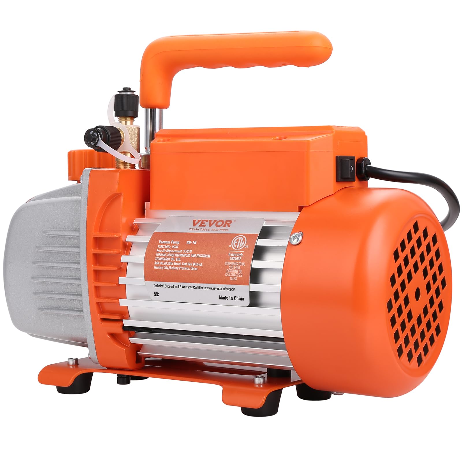 VEVOR 1/5 HP Single Stage Vacuum Pump, 3.5 CFM, 120V AC Air Conditioning Vacuum Pump with 1/4