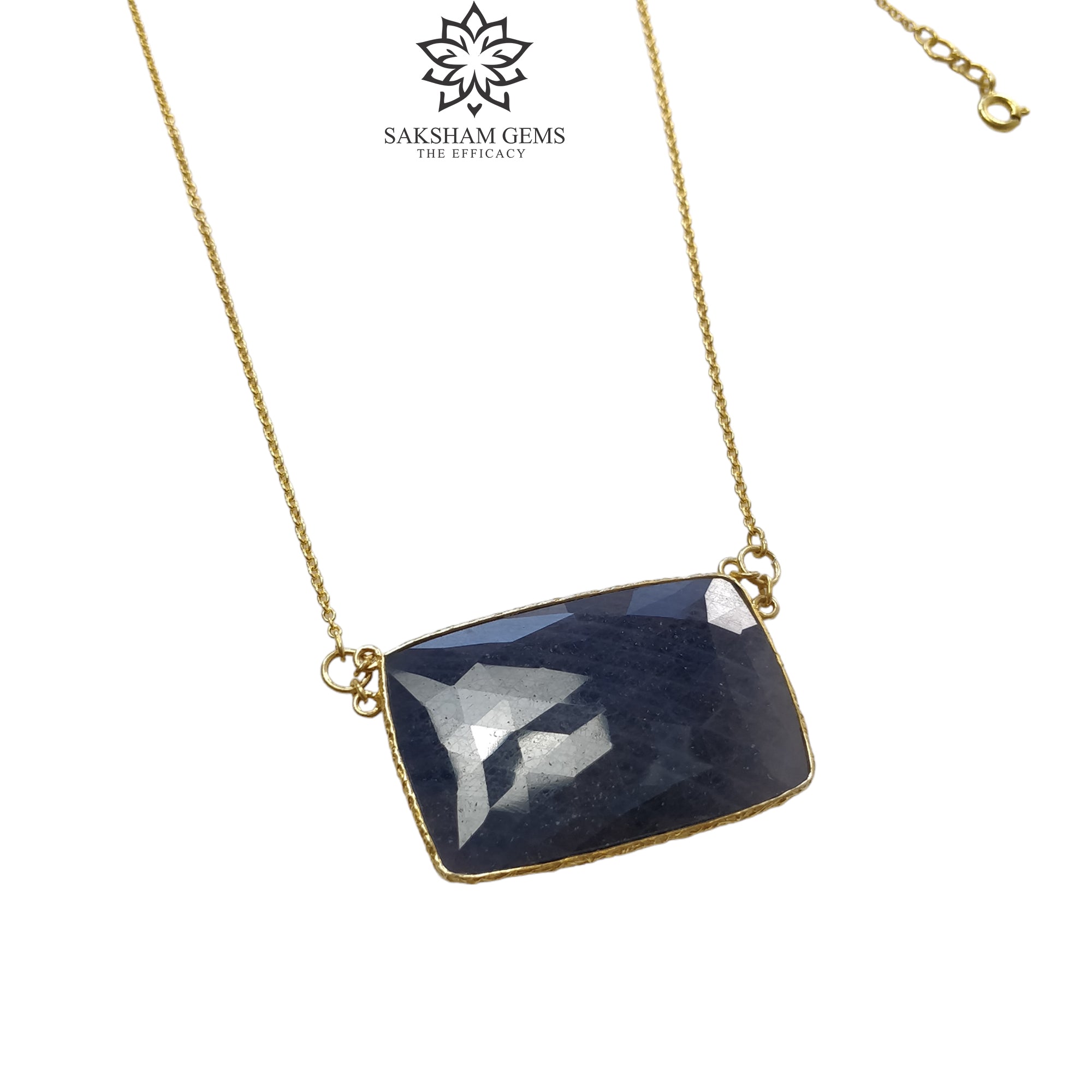 Natural Blue Sapphire Gemstone Necklace for Women - 17.35ct Rose Cut 925 Sterling Silver Yellow Gold Plated Chain Jewelry | Perfect for Weddings, Anniversaries & Special Occasions