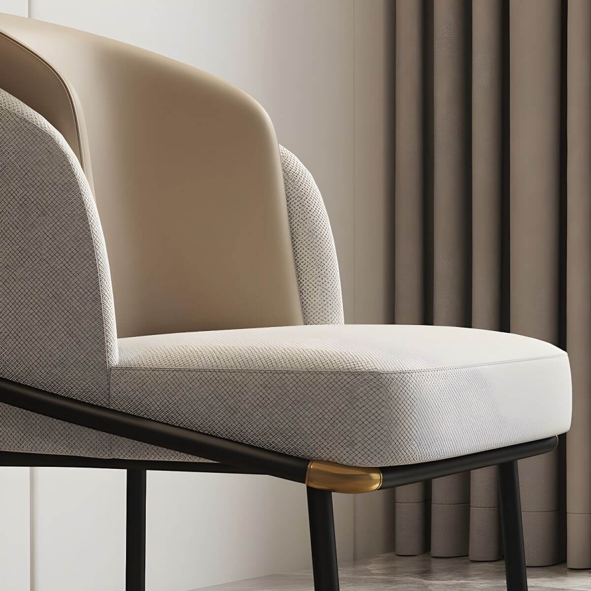 Modern Faux Leather Back Vanity Stool with White Cotton Seat & Metal Legs - Elegant Makeup Chair for Bedroom, Dressing Room & Beauty Salon