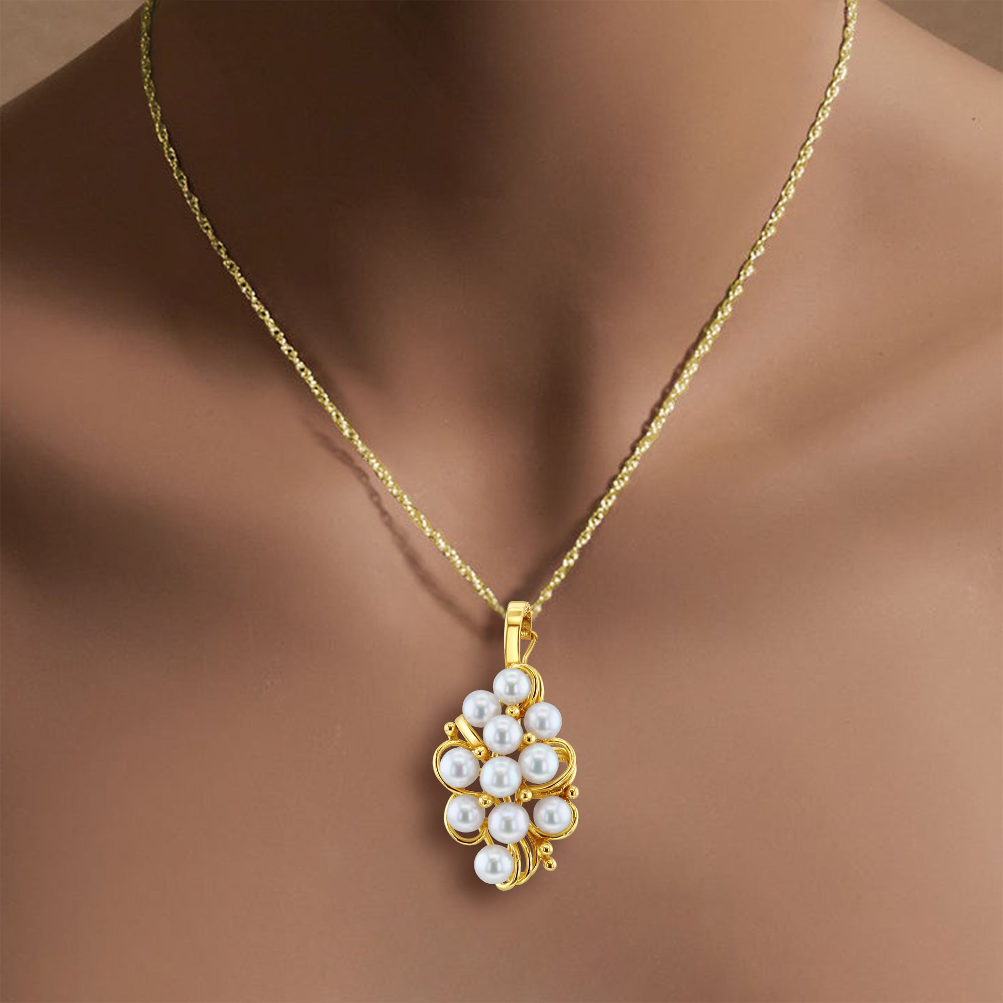 14k Yellow Gold Freshwater Pearl Grape Cluster Necklace - Elegant Jewelry for Weddings, Parties & Special Occasions