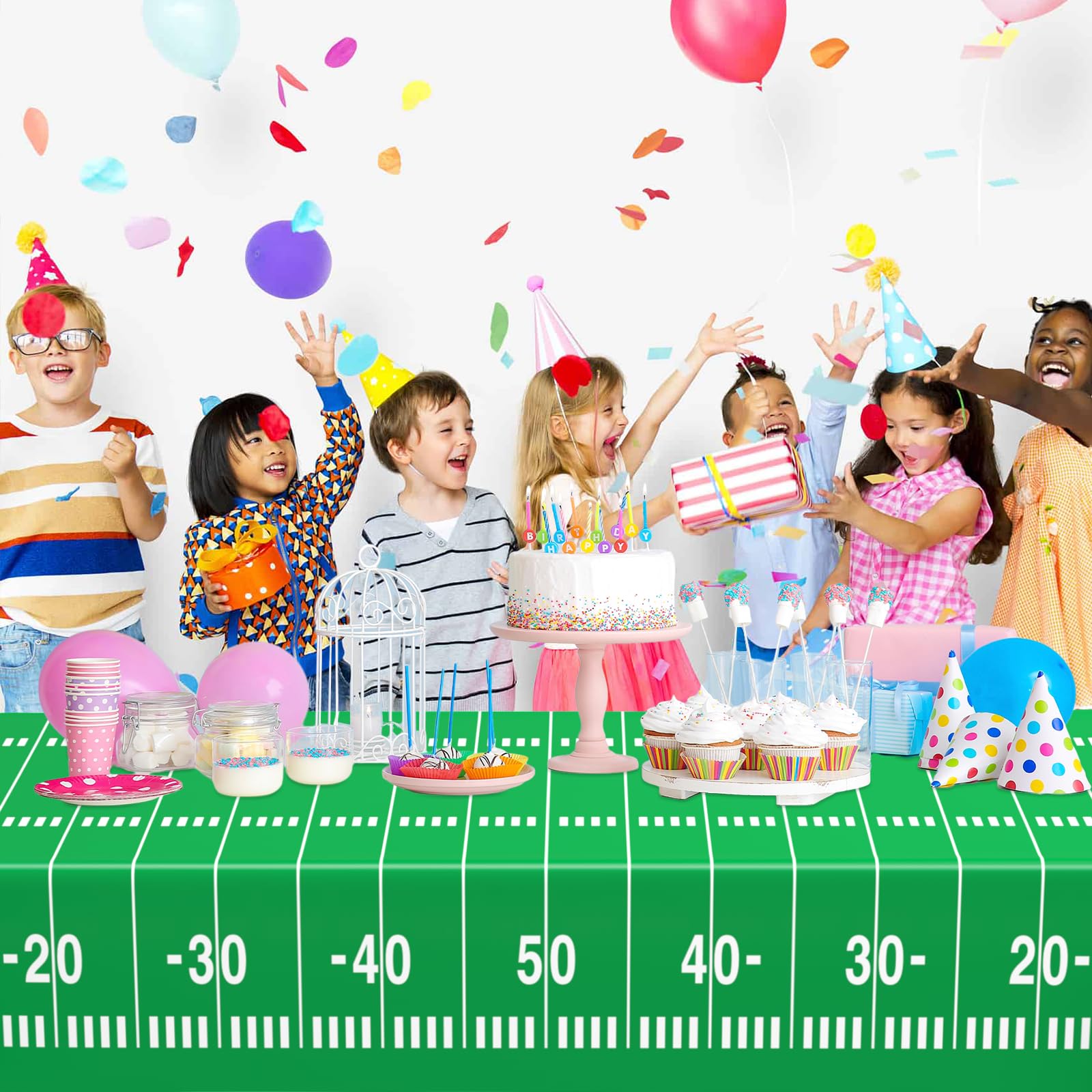 WNINK Football Table Cover 2 Pack - 54 x 108 Inch Plastic Football Tablecloth for Birthday Parties, Sports Themed Events & Game Day Decorations - Perfect for Super Bowl Parties, Tailgating & Football Fan Gatherings