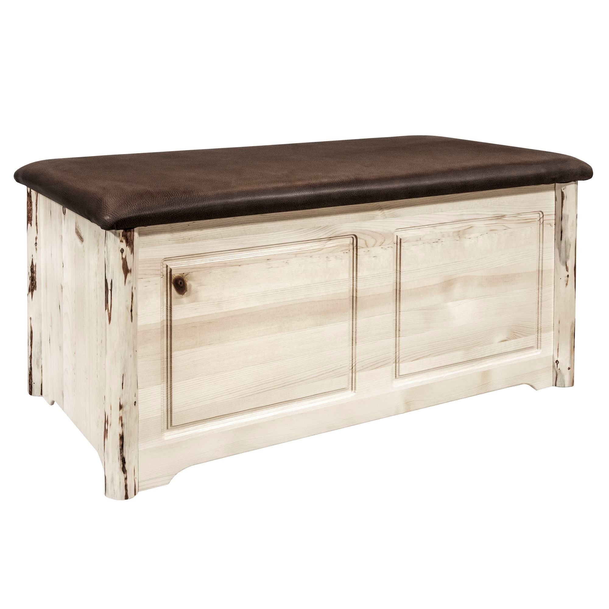 Montana Small Blanket Chest with Upholstered Seat - Rustic Wood Storage Bench for Bedroom, Living Room & Entryway