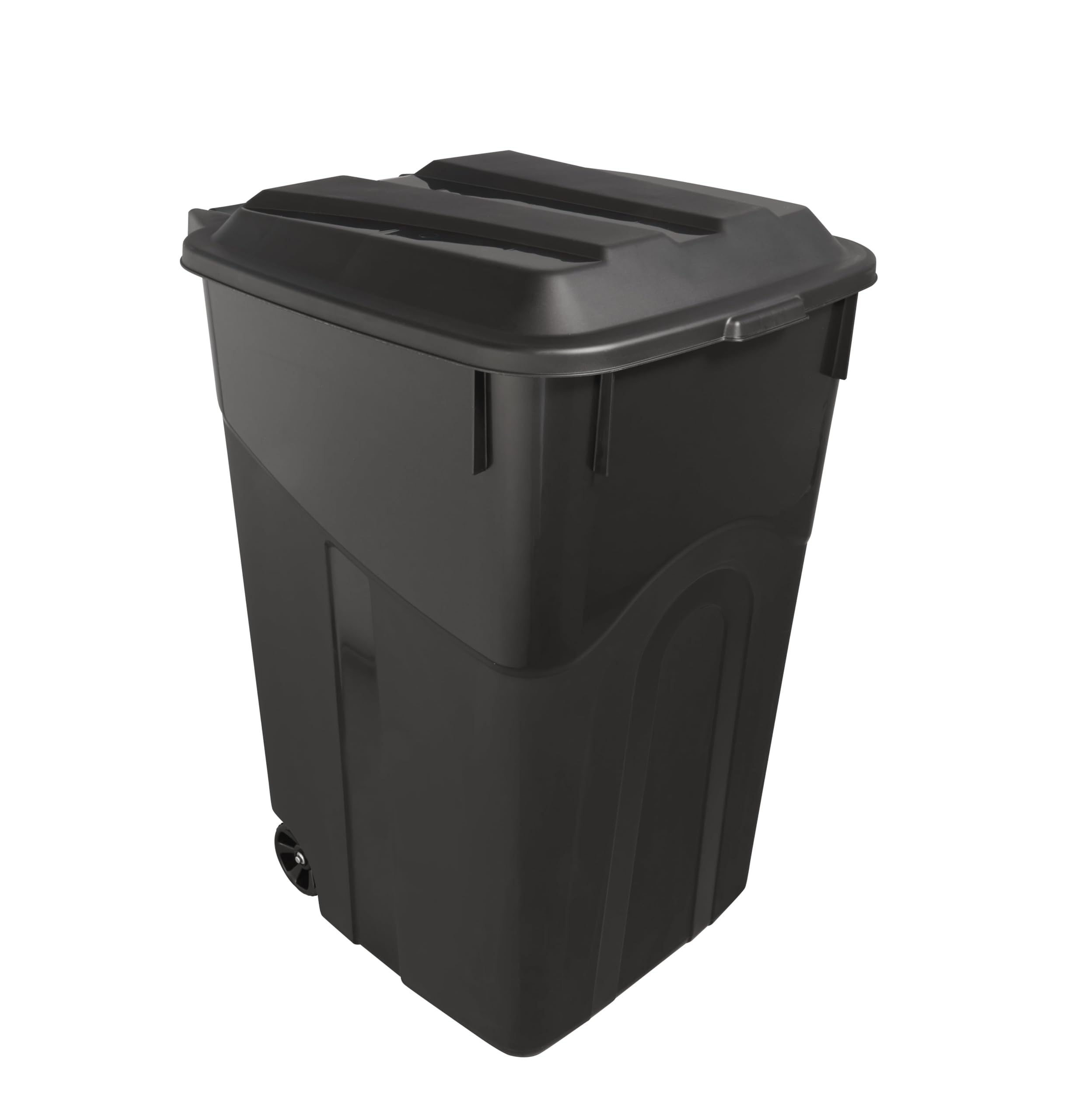 45 Gallon Heavy Duty Wheeled Trash Can with Lid & Handle - Large Outdoor/Indoor Garbage Bin for Garden, Yard, Kitchen & Commercial Use - Durable Plastic Waste Container (Black)