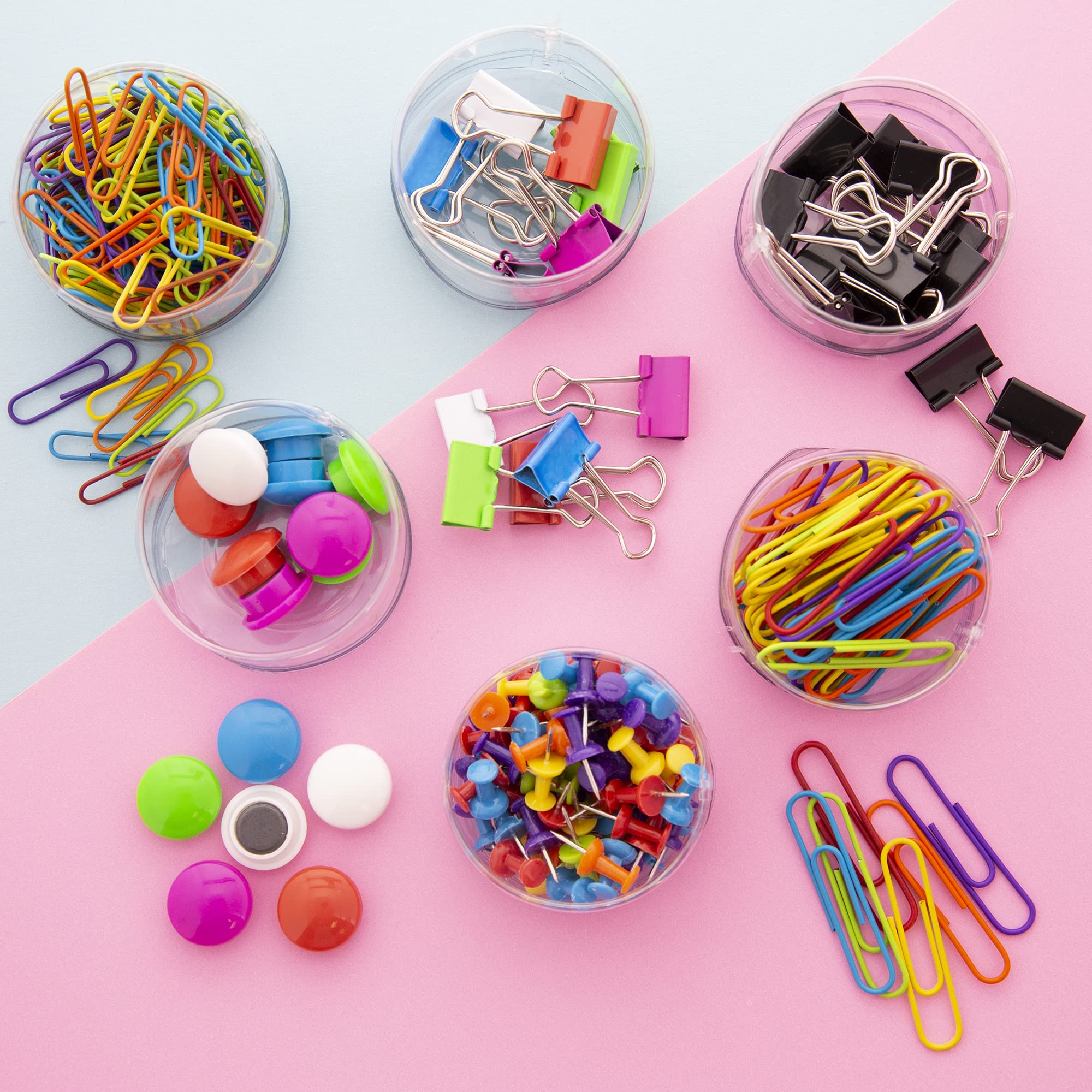 BAZIC 269-Piece Office & School Supplies Set - Push Pins, Binder Clips, Magnetic Buttons, Large & Small Paper Clips (6 Styles, 12-Pack) - Perfect for Classroom, Home Office & Organization