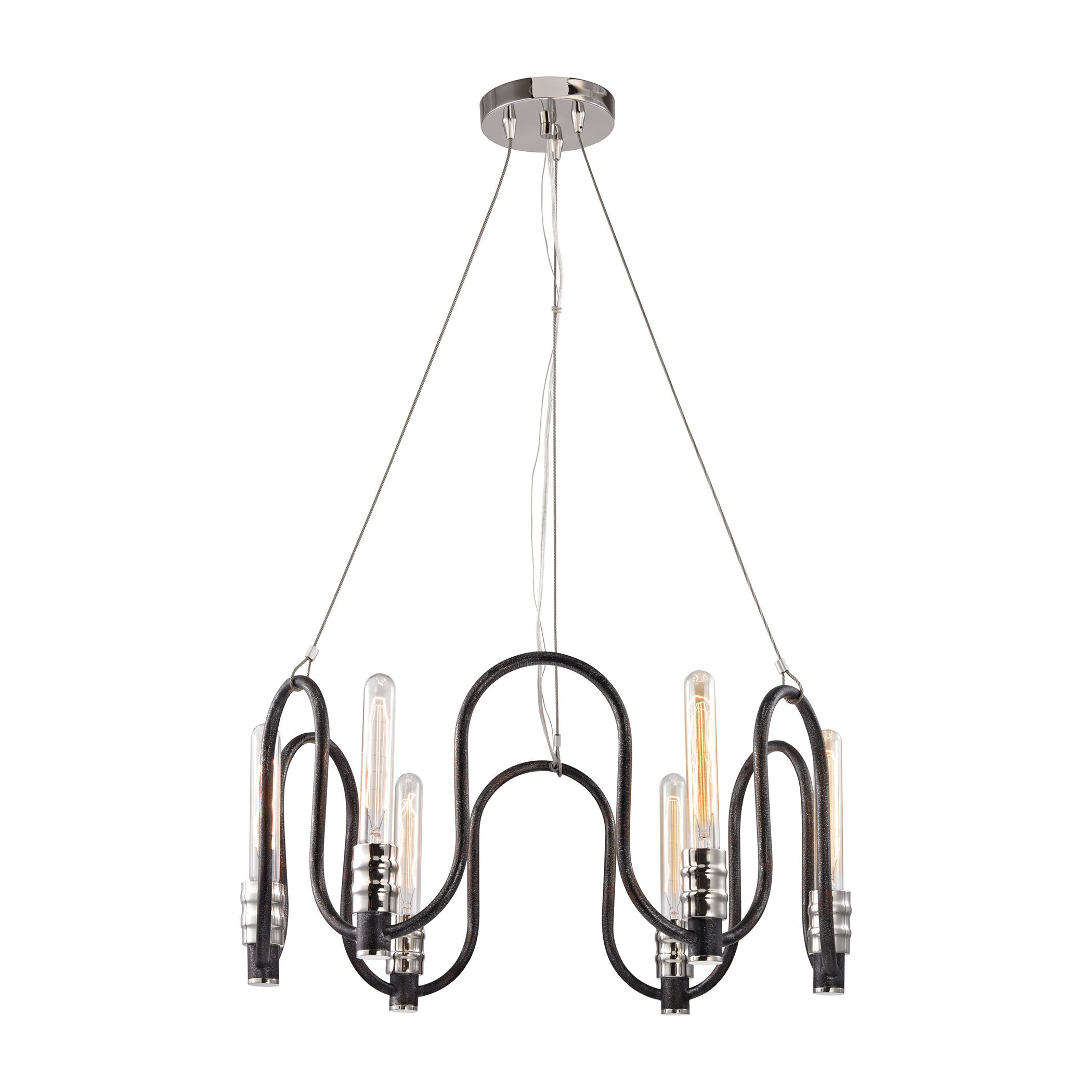 Continuum 6-Light Silvered Graphite Chandelier with Polished Nickel Accents - Elegant Dining Room Lighting for Modern Home Decor