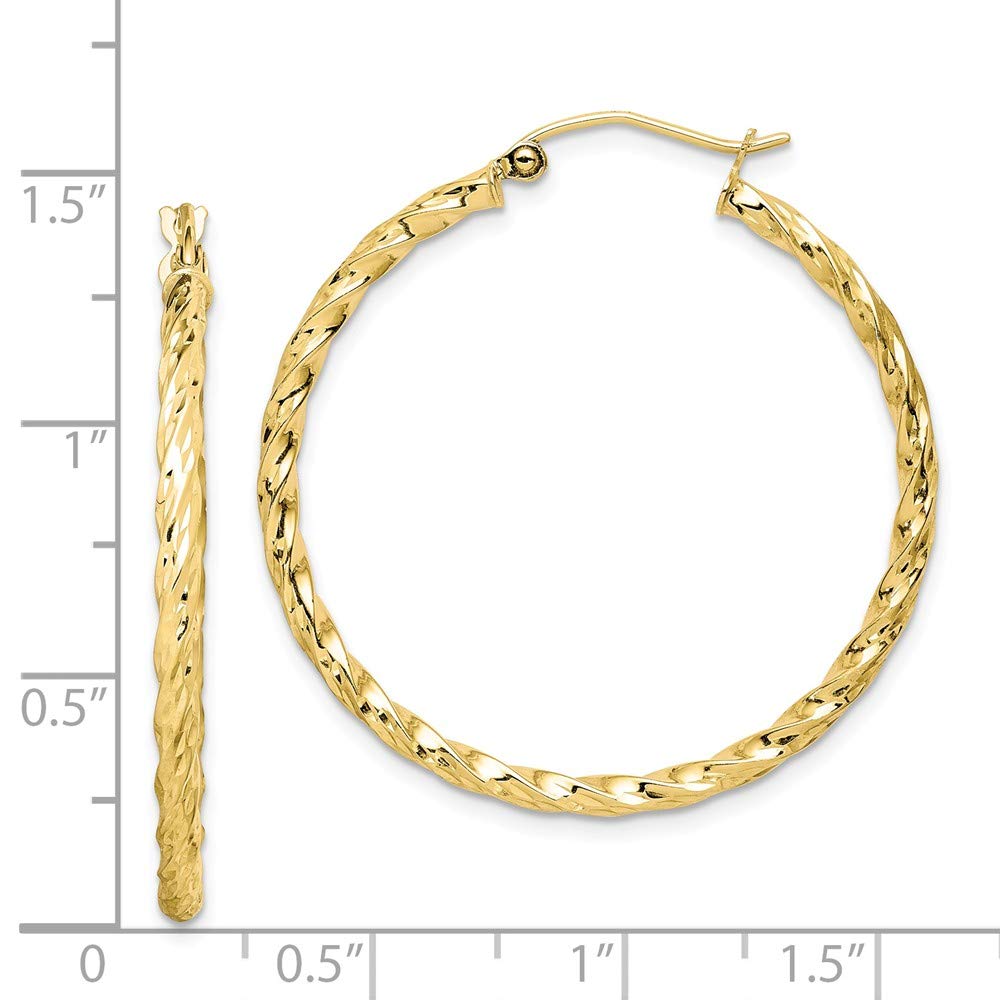 10K Yellow Gold Twisted Diamond Cut 35mm Hoop Earrings for Women - Elegant Dangle Hoops for Everyday Wear, Parties & Special Occasions