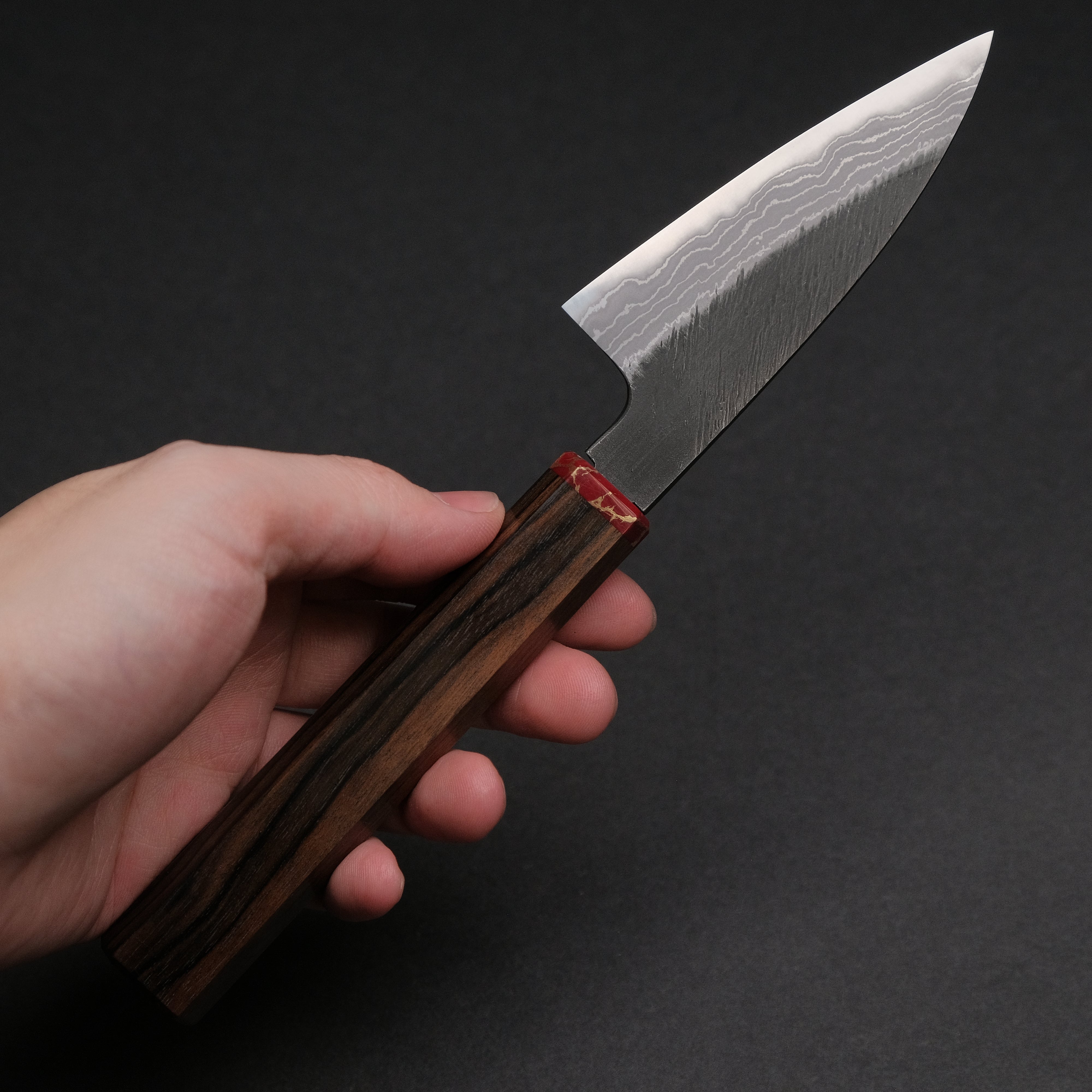 Premium Ajikataya White #2 Matsuba Damascus Petty Knife 80mm - Ebony Wood Handle with TQP Finish (#31) - Perfect for Slicing Fruits, Vegetables & Precision Kitchen Tasks
