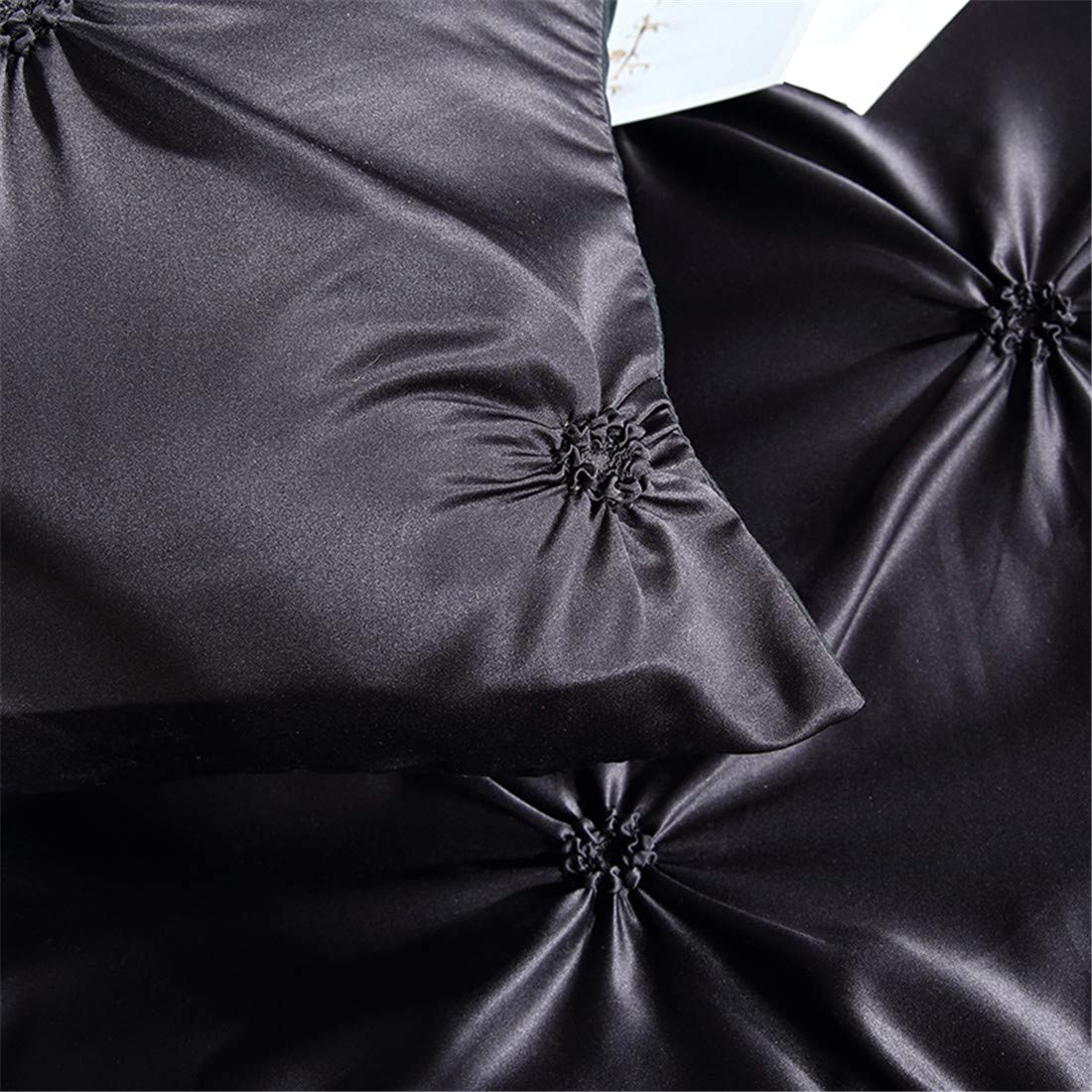 Erosebridal Luxury Pinch Pleated Duvet Cover Set - Black King Size Satin-Like Microfiber Bedding with Zipper Closure & Ruffle Design | Pintuck Decorative Comforter Cover for Master Bedroom, Guest Room & Hotel Decor