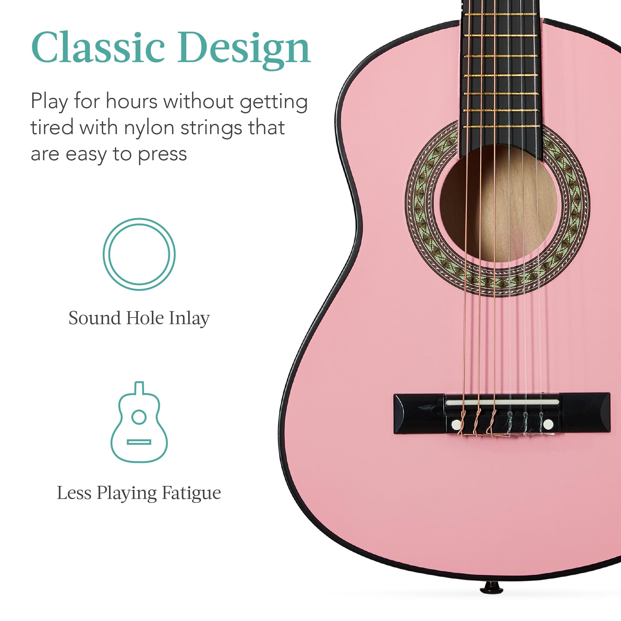 Best Choice Products 30-inch Kids Acoustic Guitar Beginner Starter Kit with Strap, Case, Extra Strings & Rosette Inlay - Pink | Perfect for Kids Music Lessons, Birthday Gifts & Early Childhood Education