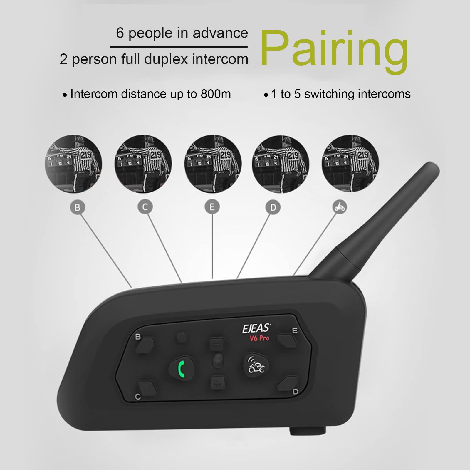EJEAS V6C Referee Bluetooth Intercom - 2-Way 1200M Professional Wireless Headset Communication System with Armband & Right Earpiece for Football, Handball, Basketball & Soccer Referees (2 Pack) - Ideal for Sports Officiating, Coaching & Team Communication