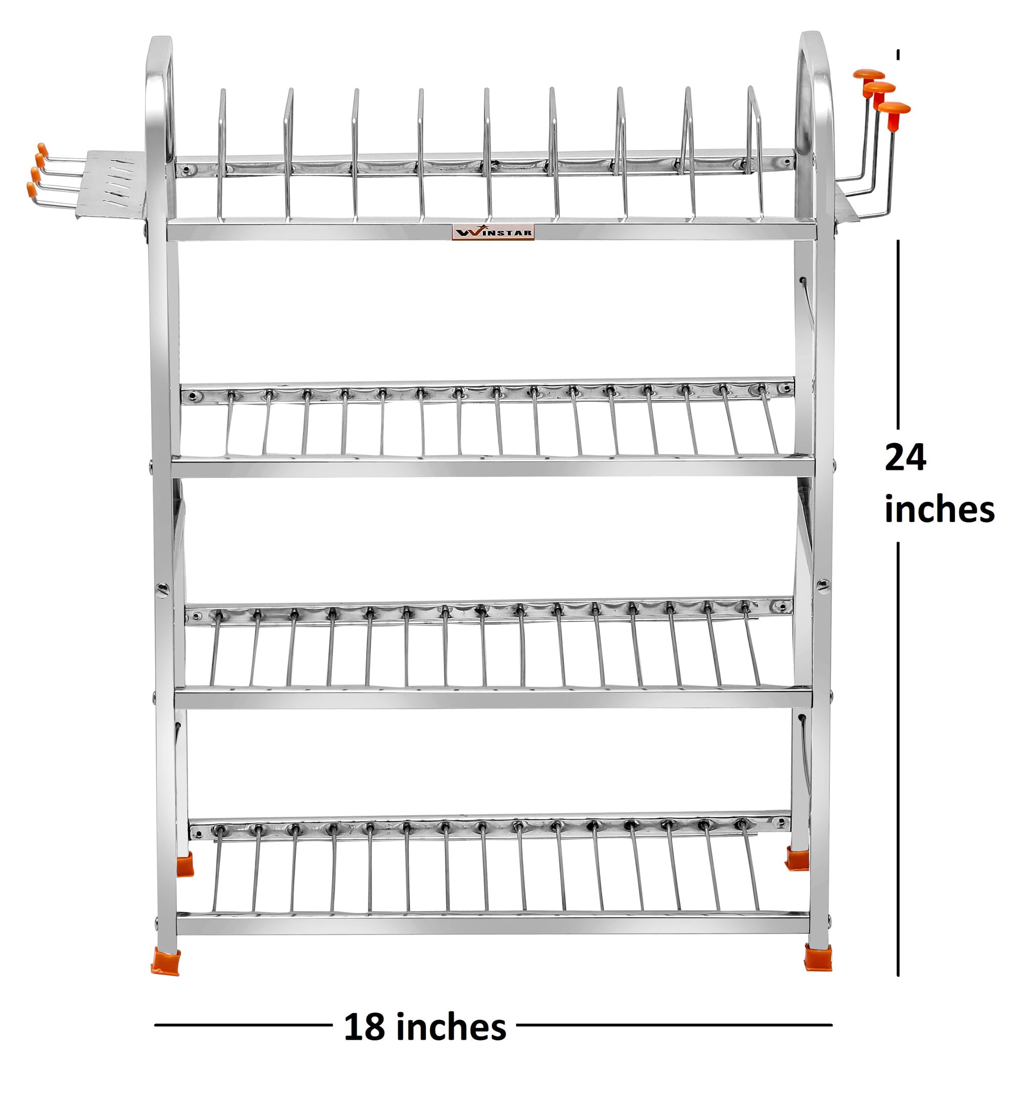 WINSTAR 4-Tier Stainless Steel Wall Mount Kitchen Utensil Organizer | Space-Saving Dish Rack with Plate Holder, Cutlery Stand & Wine Glass Storage | Modular Kitchen Storage Solution for Small Spaces (24