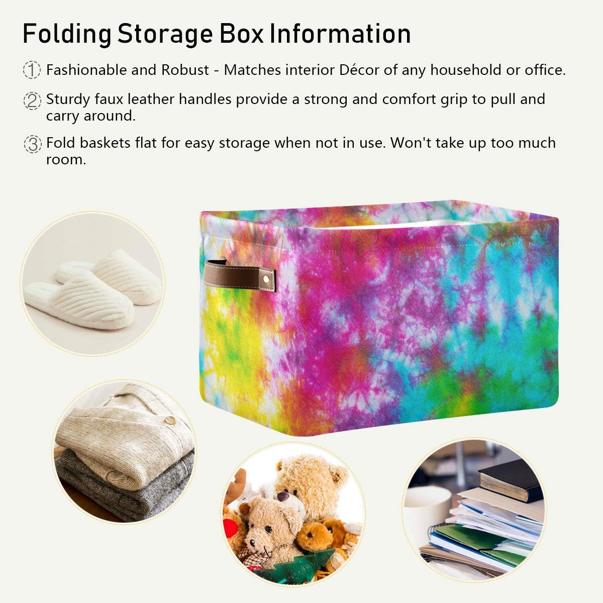 Vibrant Tie-Dye Storage Basket - Large Collapsible Fabric Cube Bin for Home, Office & Closet Organization (15