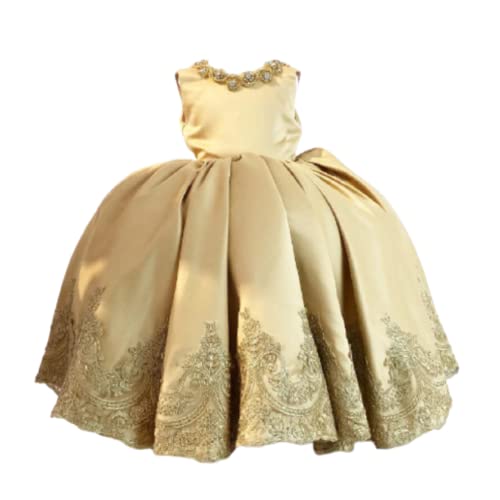 Elegant Gold Tulle Lace Flower Bridesmaid Dress for Baby Toddler Girls - Sleeveless Floral Tutu Gown for Wedding, Pageant, Birthday Party & Holiday Celebrations