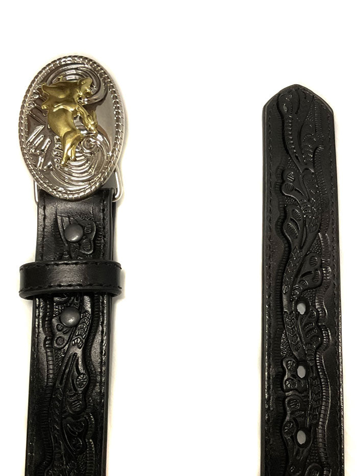 Nocona N4410401 Kids Western Belt with Bullrider Buckle - Black Leather Belt for Boys & Girls - Perfect for Rodeo, Cowboy Boots & Western Outfits