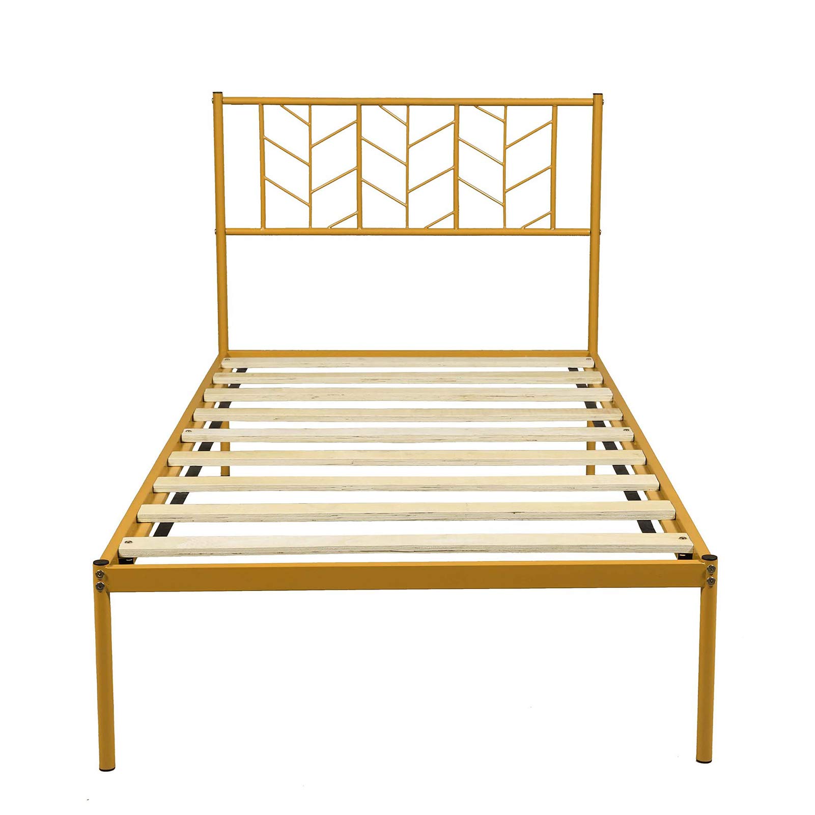 Vintage Metal Bed Frame Queen Size with Headboard & Footboard, Sturdy Steel Platform Base - Modern Golden Design for Spacious Bedrooms | Perfect for Master Bedrooms, Guest Rooms & Dorm Decor