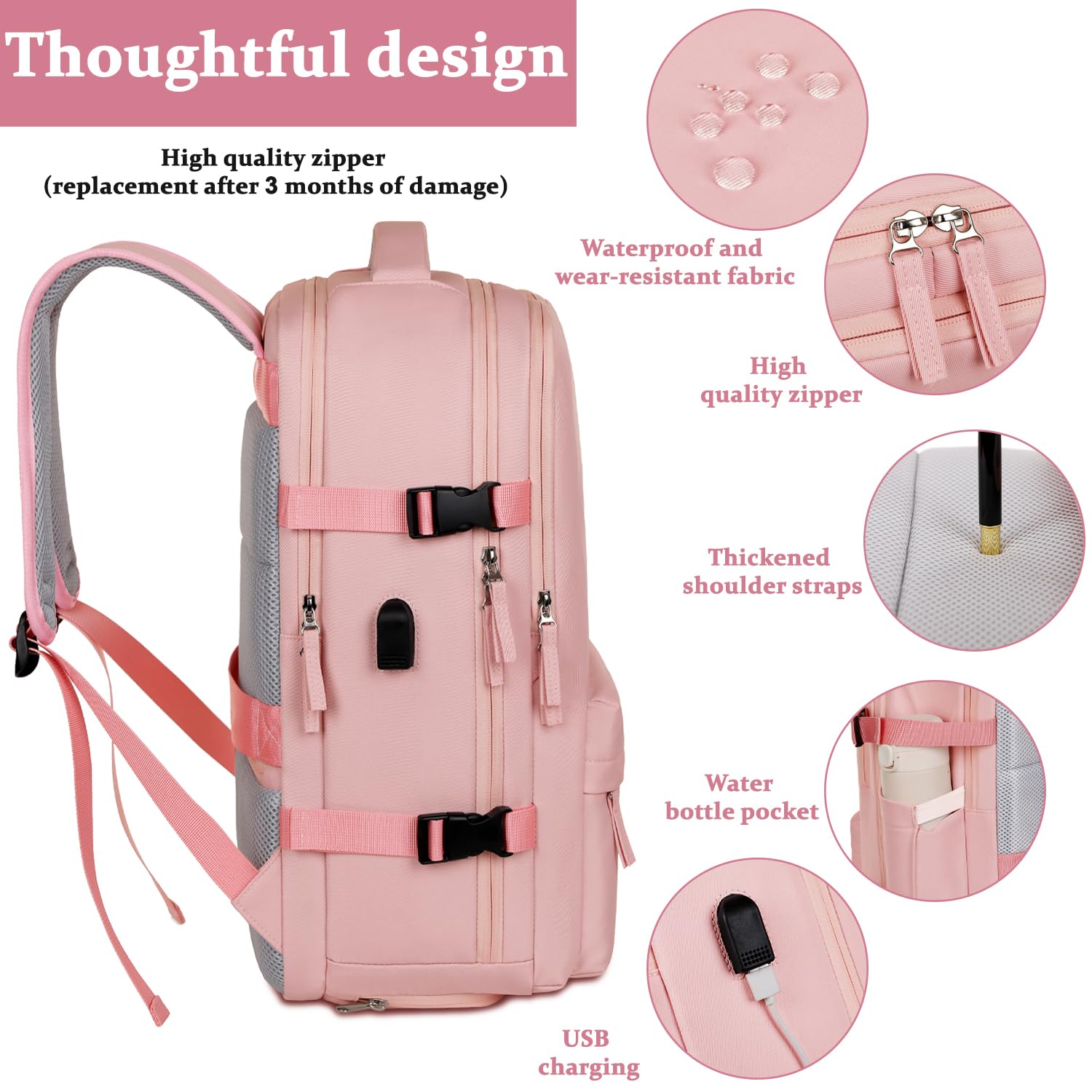 Women's Travel Laptop Backpack - Airline Approved Carry On with Shoe Compartment for 16