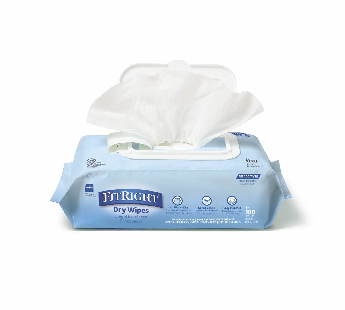 Medline FitRight Hypoallergenic Dry Wipes - 8