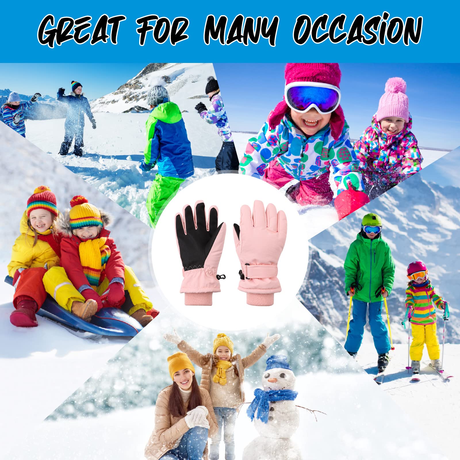 **Kids Winter Ski Gloves for Boys & Girls - Waterproof Snowboard Gloves with Fleece Lining - Warm Cold Weather Gloves for Skiing, Snowboarding & Outdoor Winter Play**