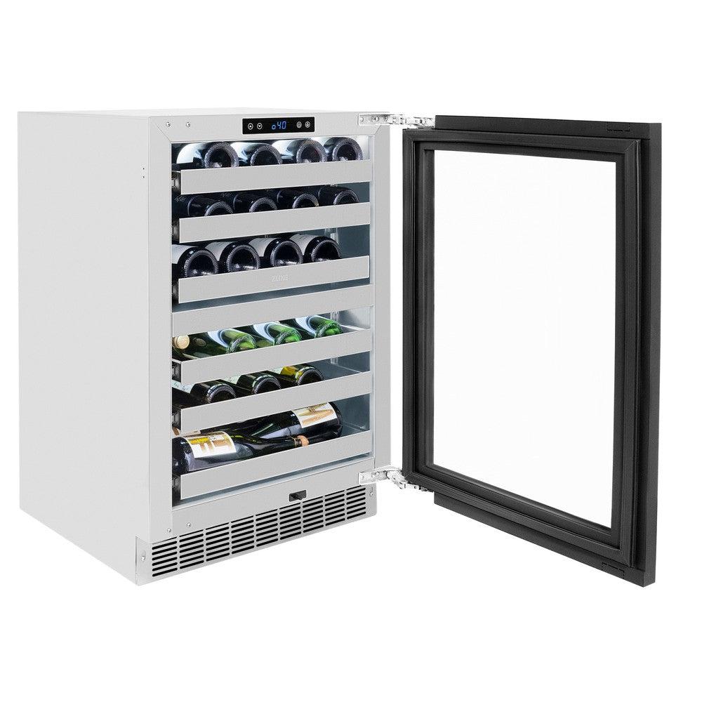 ZLINE Autograph Edition 24 Inch Touchstone Dual Zone 44 Bottle Wine Cooler with Panel Ready Glass Door & Champagne Bronze Handle - Perfect for Home Bars, Wine Cellars, and Entertaining (RWDPOZ 24 CB)