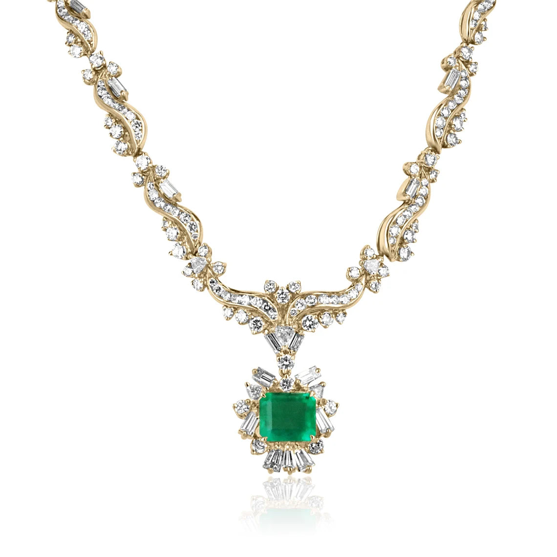17.20tcw Colombian Emerald & Multi-Cut Diamond Statement Necklace | Luxury Jewelry for Women, Elegant Gift for Weddings & Special Occasions