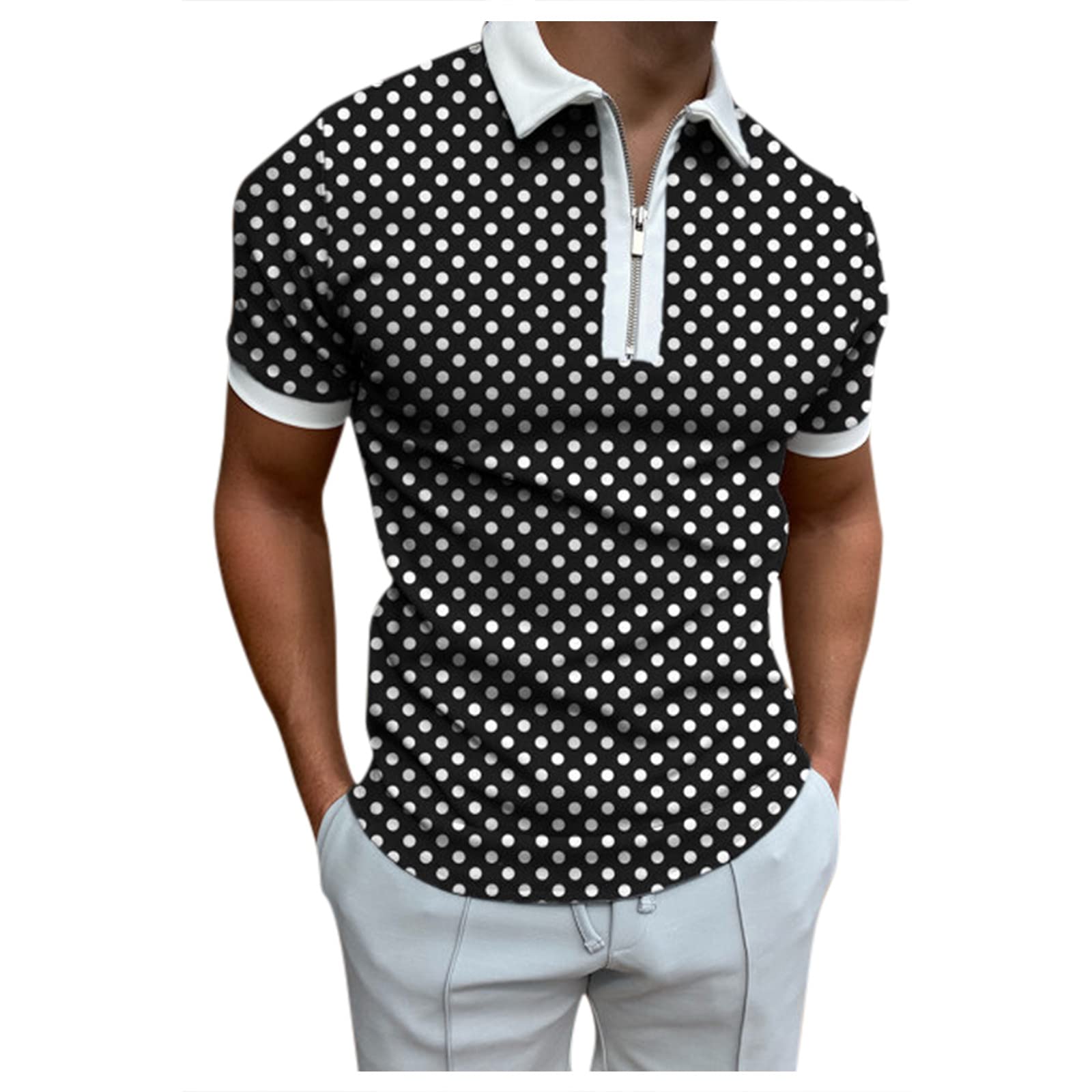 Men's Slim Fit Striped Zipper Polo Shirt - Short Sleeve Business Casual T-Shirt for Summer Work Wear | Office, Golf & Outdoor Activities