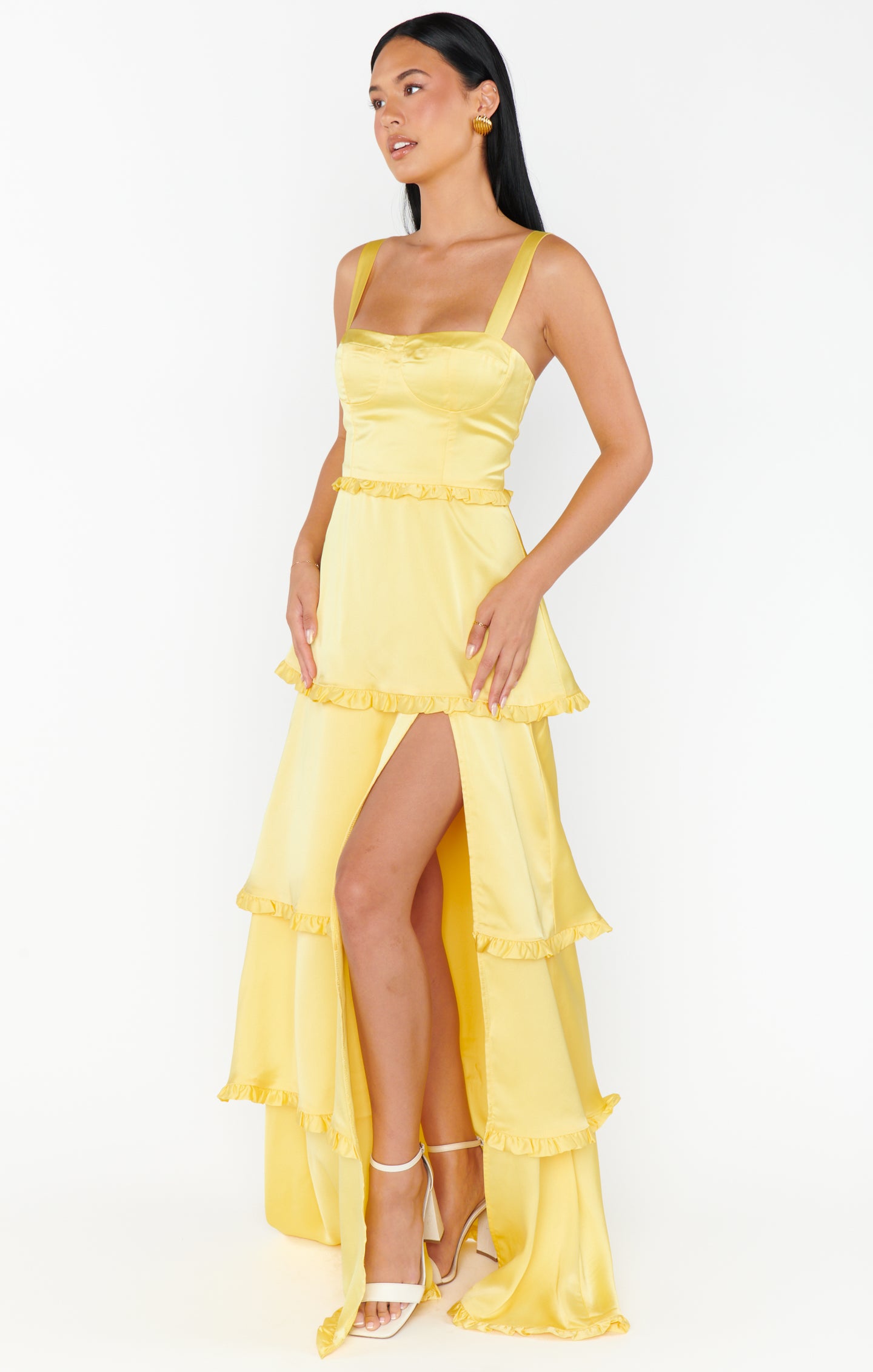 Elegant Yellow Satin Corset Dress for Women - Vintage Waist Cincher & Formal Evening Gown - Perfect for Prom, Wedding, and Special Occasions