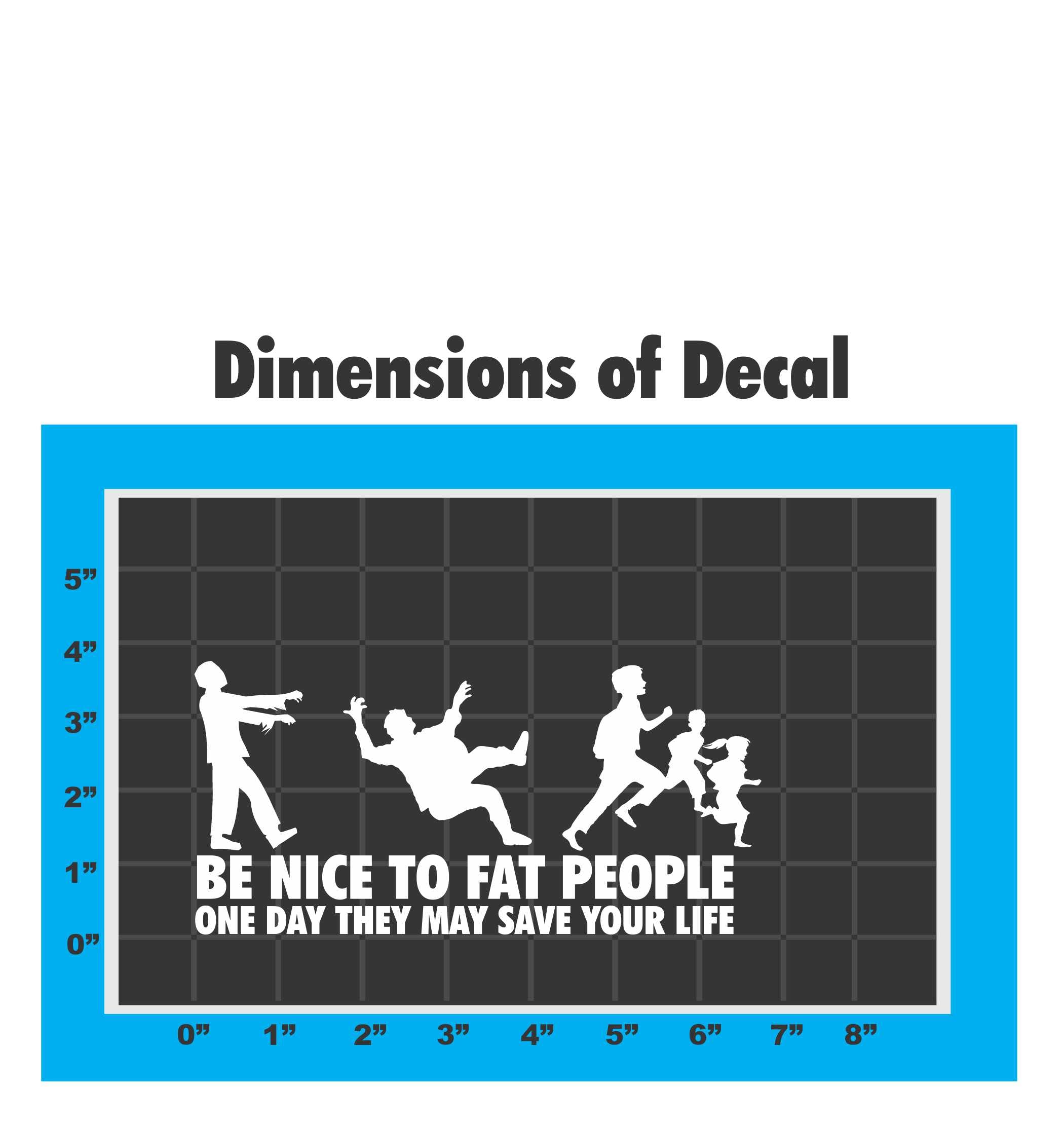 Zombie Be Nice to Fat People Bumper Sticker - 3.7x7.7 Inch White Vinyl Decal for Cars, Trucks, Windows, Laptops - Funny Car Accessories for Halloween, Horror Fans & Social Commentary