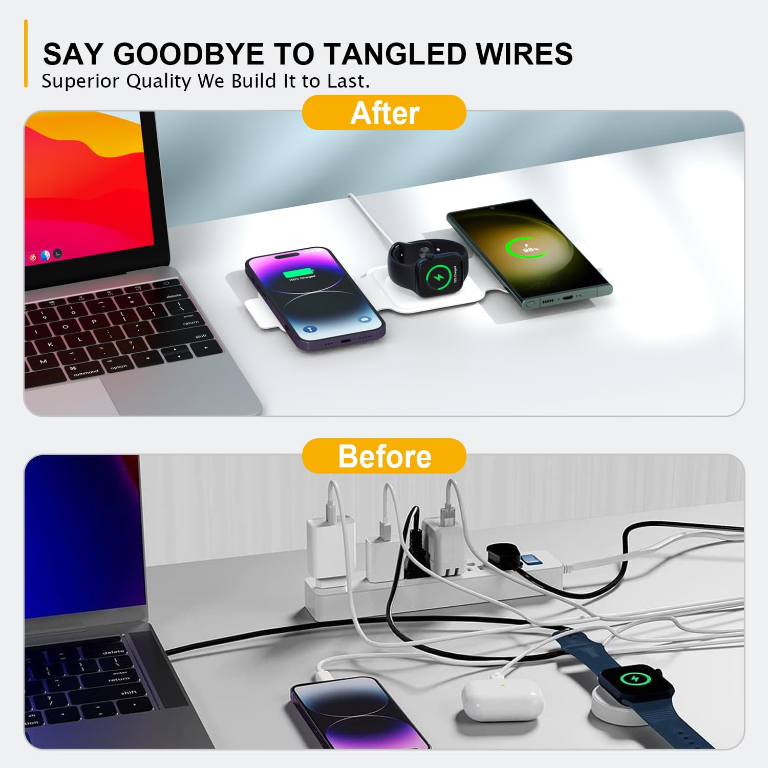 3-in-1 Magnetic Wireless Charging Station for iPhone 16/15/14/13/12 Pro Max/Plus, Apple Watch Series & AirPods - Foldable Travel Dock with USB-C Cable | Perfect for Home, Office & Travel Charging