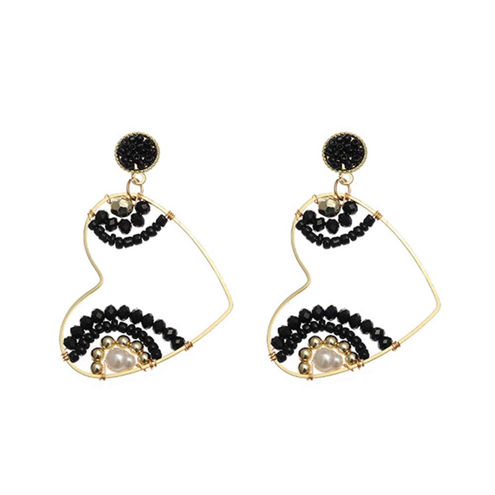 Boho Women's Heart Beaded Dangle Earrings - Big Hollow Stud Earrings for Party, Club & Casual Wear | Stylish Handmade Jewelry Gift for Women