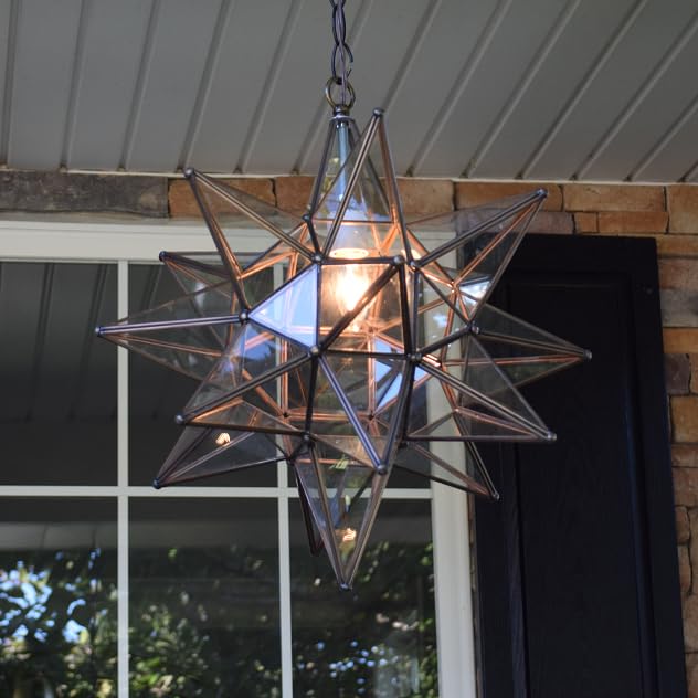 Clear 12 Inch Glass Star Pendant Lights - Modern Ceiling Lighting Fixture for Dining Room, Kitchen Island, Bedroom & Living Room Decor