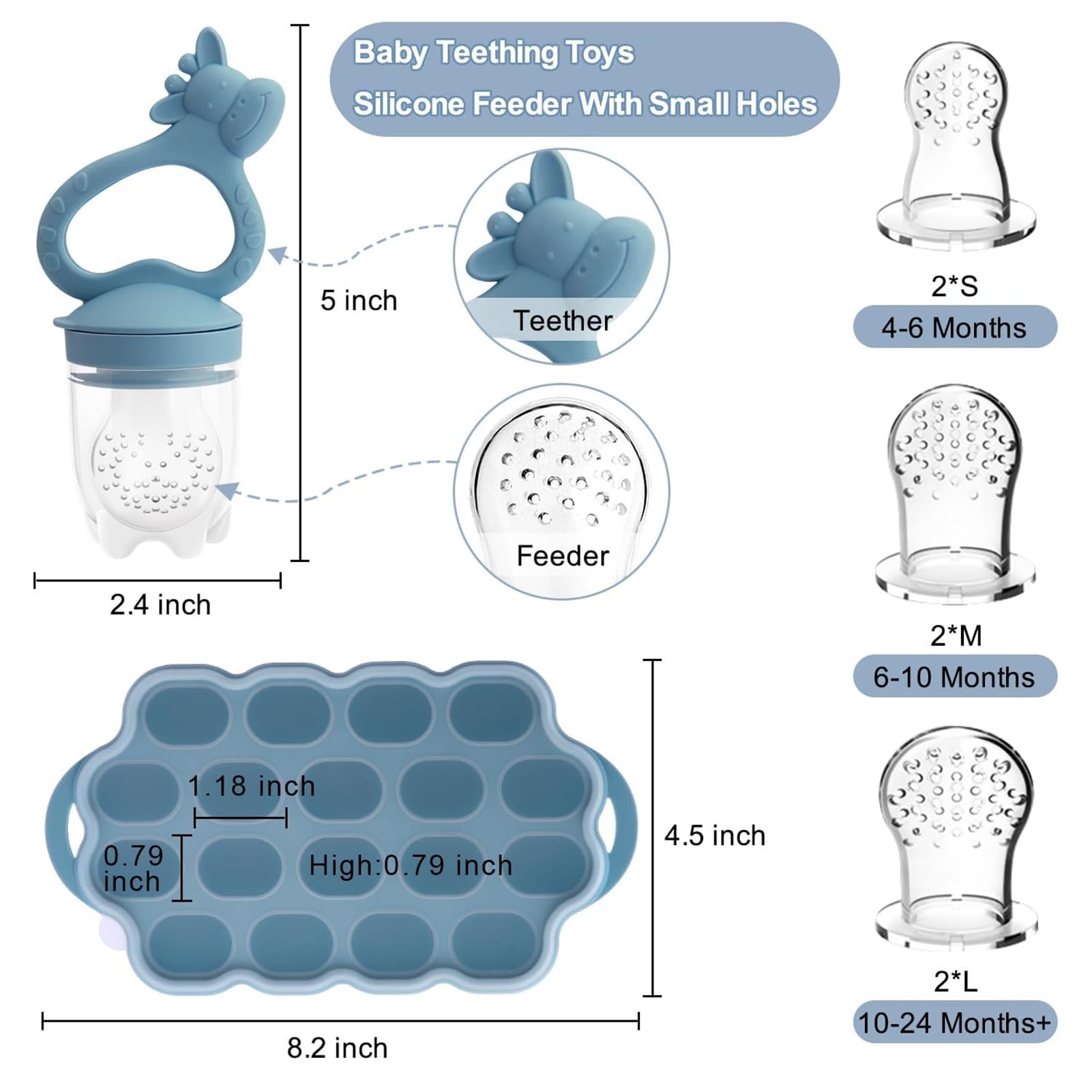 Organic Baby Food Feeder & Breastmilk Popsicle Molds - 6 Pack Silicone Teething Relief Pacifiers with Lid for Newborns & Infants - BPA-Free Freezer Safe for Homemade Puree & Breastmilk Storage - Perfect for Teething Pain Relief & Introducing Solid Foods (Blue & Cyan) - Ideal for Daycare, Travel & On-the-Go Feeding
