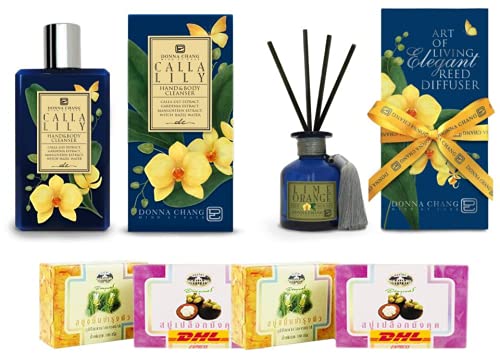 Donna Chang Calla Lily Hand Cream & Lime Orange Reed Diffuser Set A66 | Luxury Aromatherapy Gift Set | Perfect for Home Spa, Office Relaxation & Gift Giving | Free Tomato Facial Mask Included | Fast DHL Express Shipping
