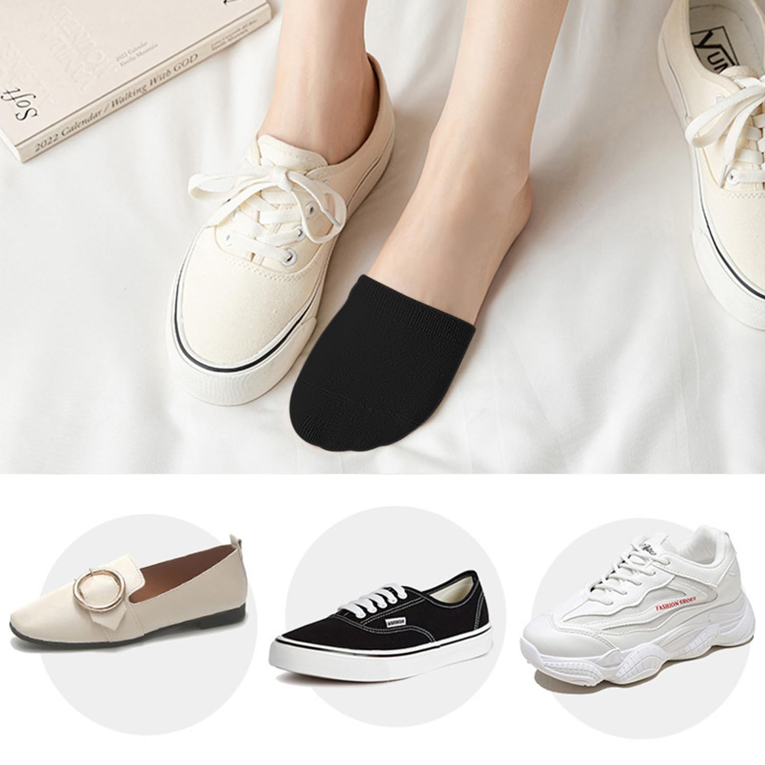6 Pairs Women's Invisible Toe Socks - Non-Slip Half Socks for Shoes & Sandals