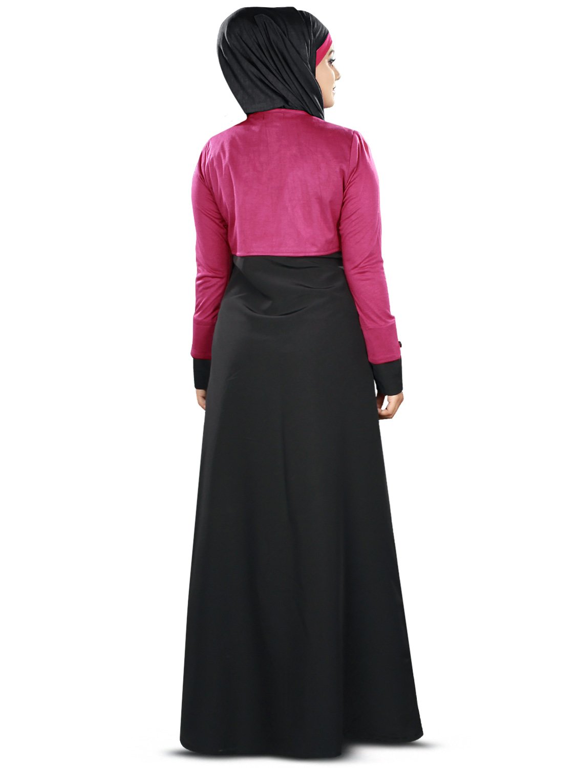 Stylish Black & Magenta Women's Muslim Abaya Dress - Perfect for Prayer, Mosque & Special Occasions