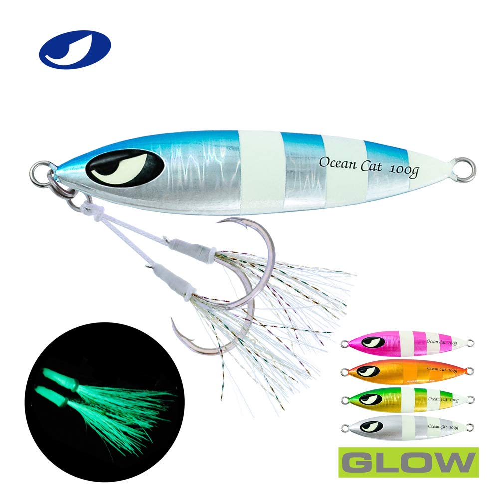 OCEAN CAT Slow Sinking Metal Jig Lures for Saltwater Fishing - 1PC Lead Flat Jig with Hook for Jigging, Trolling & Bottom Fishing | Perfect for Deep Sea, Pier and Shoreline Angling