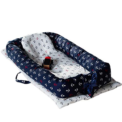 HANSHAN Premium Baby Nest & Lounger - Breathable Hypoallergenic Portable Crib for Co-Sleeping - 35×19×5 Inch (Grey) - Perfect for Nursery, Travel & Safe Co-Sleeping