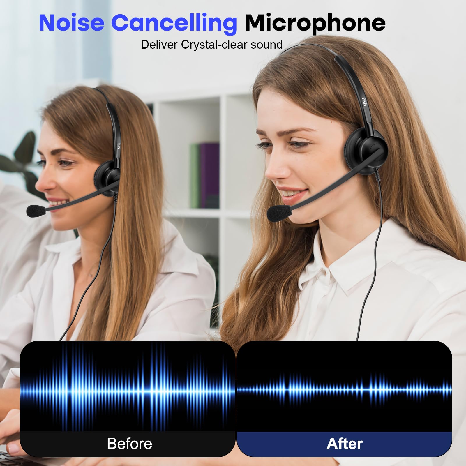 MKJ 2.5mm Wired Headset with Noise Cancelling Microphone - Office & Call Center Headphones Compatible with Panasonic KX-TPA60, KX-TGA470, Cisco SPA 303G/525G, Vtech, Uniden Phones - Perfect for Remote Work & Customer Service Calls