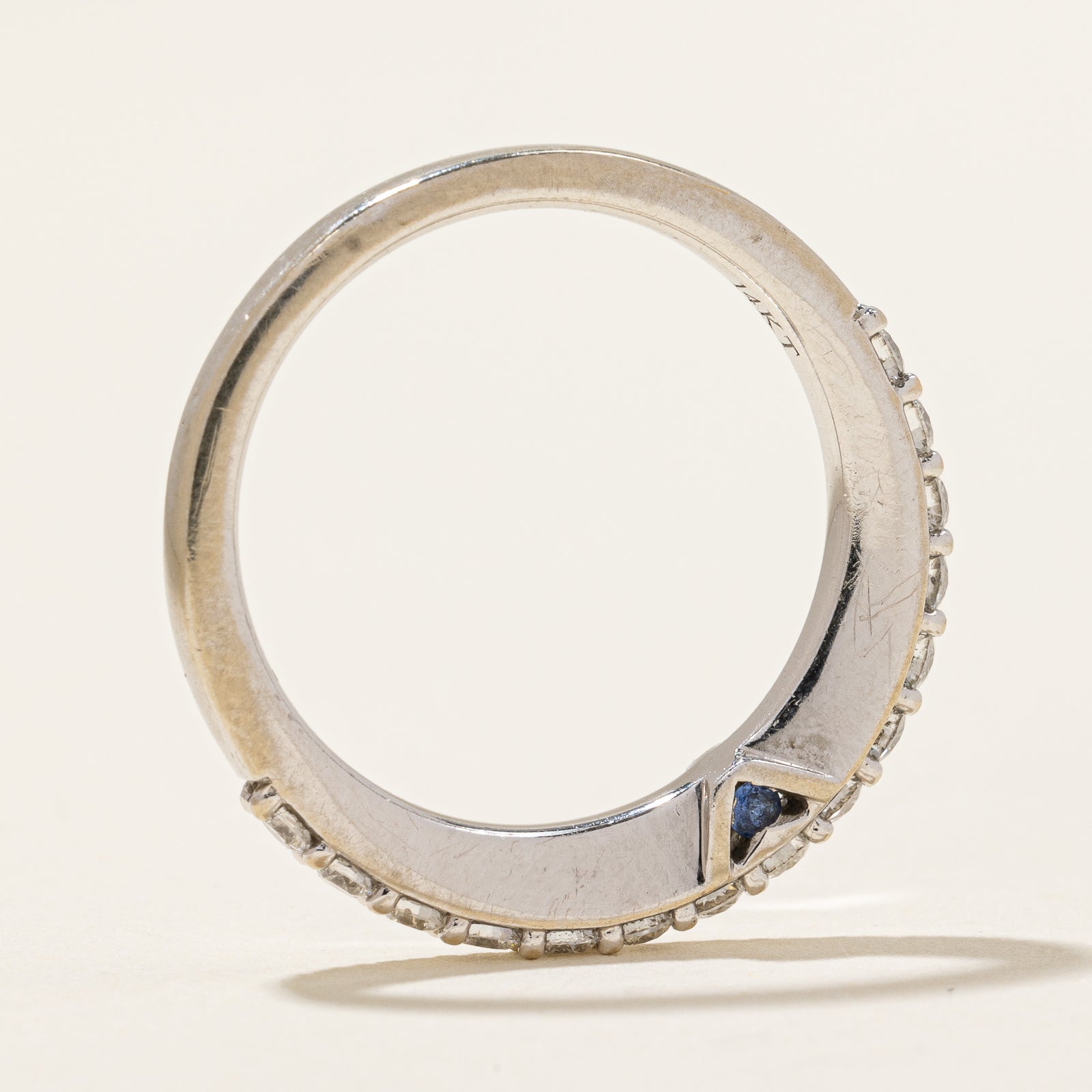 Exquisite Pavé Set Diamond Band with Hidden Blue Sapphire Stone | 0.45ctw Diamonds & 0.04ctw Sapphire | Size 6.25 | Elegant Stackable Ring for Weddings, Anniversaries & Special Occasions