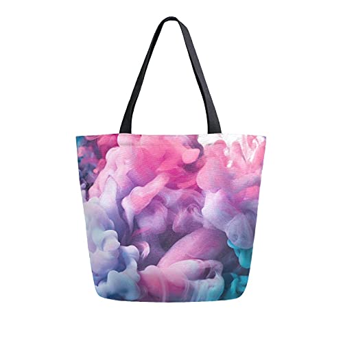 SLHKPNS Bulk Canvas Tote Bags - Reusable Grocery Bags for Women, Large Lightweight Shoulder Bags in Teal, Pink & Smoke Colors - Perfect for Beach, Travel, Shopping & Outdoor Activities