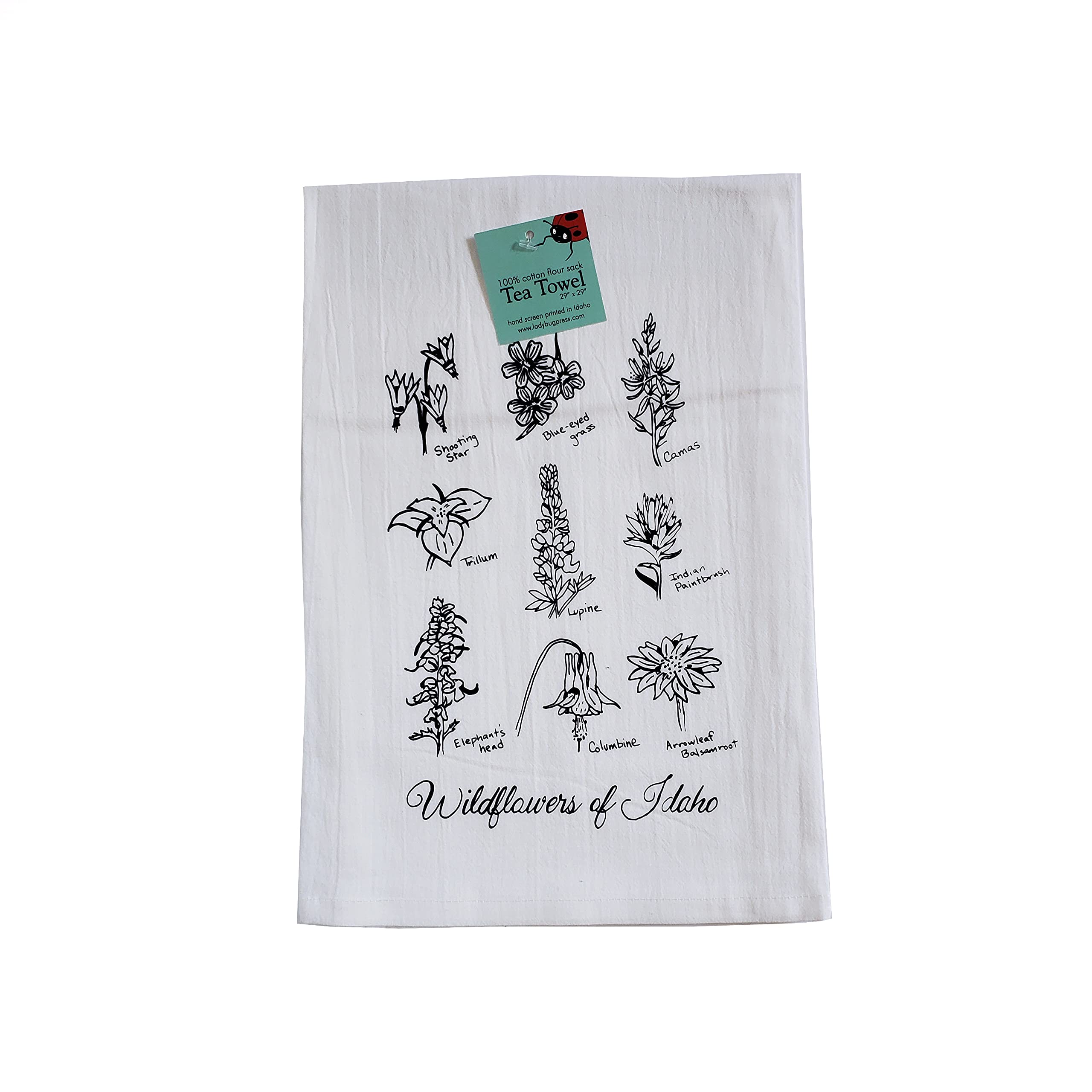 Wildflowers of Idaho Tea Towel - Screen Printed Flour Sack Dish Towel for Kitchen Decor & Gift - Perfect for Drying Dishes, Farmhouse Decor, and Housewarming Gifts
