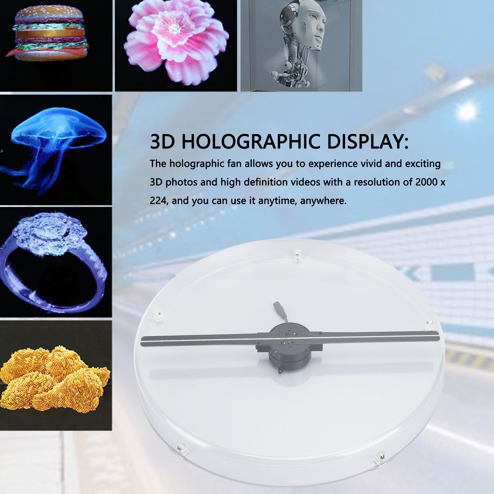 3D Holographic Projector Fan - 42CM 256 LED Hologram Display with 8GB TF Card for Android & iOS - Home Office Decor, Advertising Display, Party Visual Effects (US Plug)