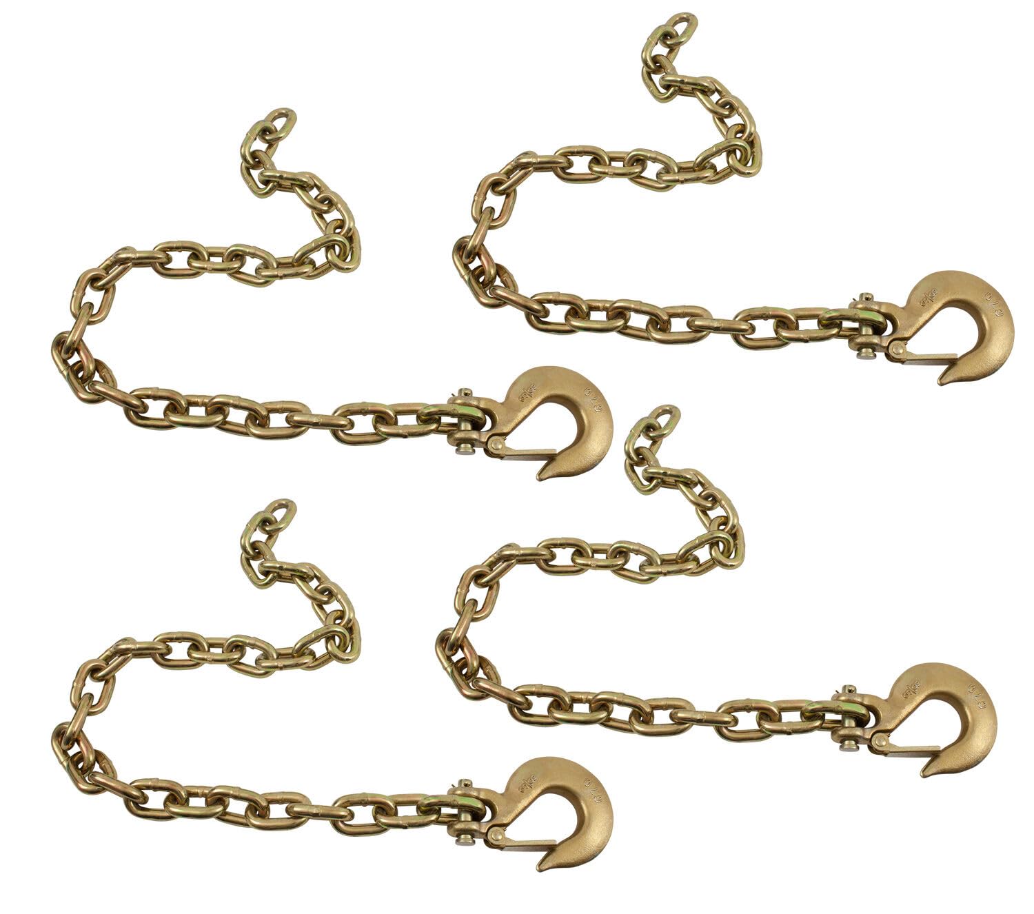 Mytee Products 4-Piece Ratchet Binder Set with Grab Hook & 4-Piece Trailer Hitch Safety Chain with Slip Hook - Heavy Duty Towing & Cargo Securing for Trucks, Trailers & Equipment
