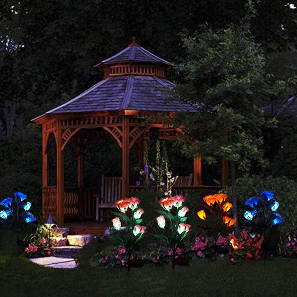 Uonlytech 5 Heads Solar Rose Garden Lights - Waterproof Outdoor Solar Flower Lights for Lawn, Pathway, Yard Decoration - Romantic Night Light for Garden, Patio, Wedding & Landscape Lighting