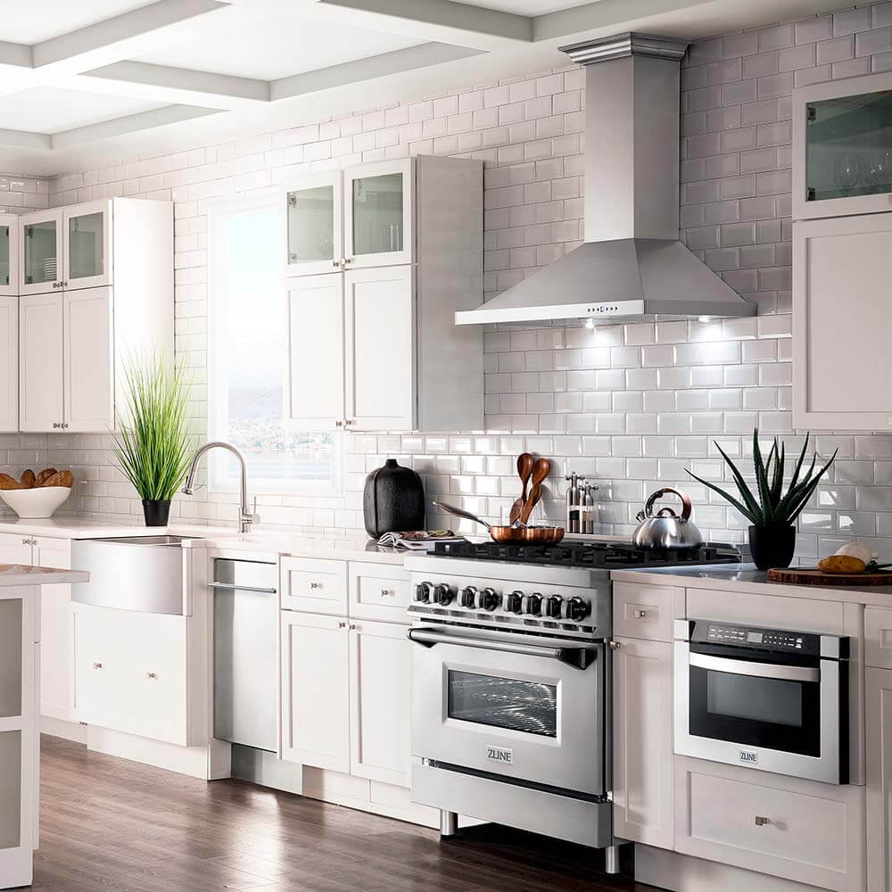 ZLINE 36-Inch Stainless Steel Kitchen Package - Dual Fuel Range, Convertible Range Hood, Microwave Drawer & Dishwasher (5KPR RARH36 MWDWV) | Premium Appliance Bundle for Modern Kitchens & Home Renovations