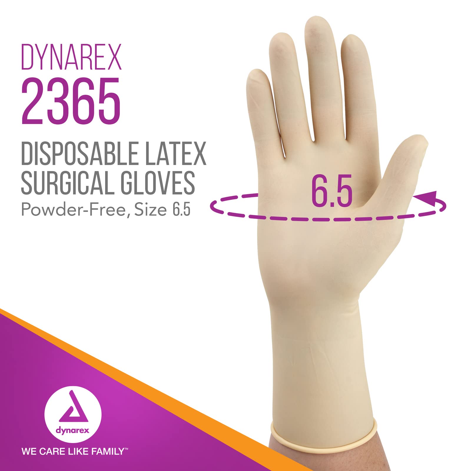 Dynarex Sterile Disposable Latex Surgical Gloves - Powder-Free, Individually Packed (200 Pairs) - Size 6.5 Bisque - Medical, Healthcare & Veterinary Use - Ideal for Hospitals, Clinics & First Aid Kits
